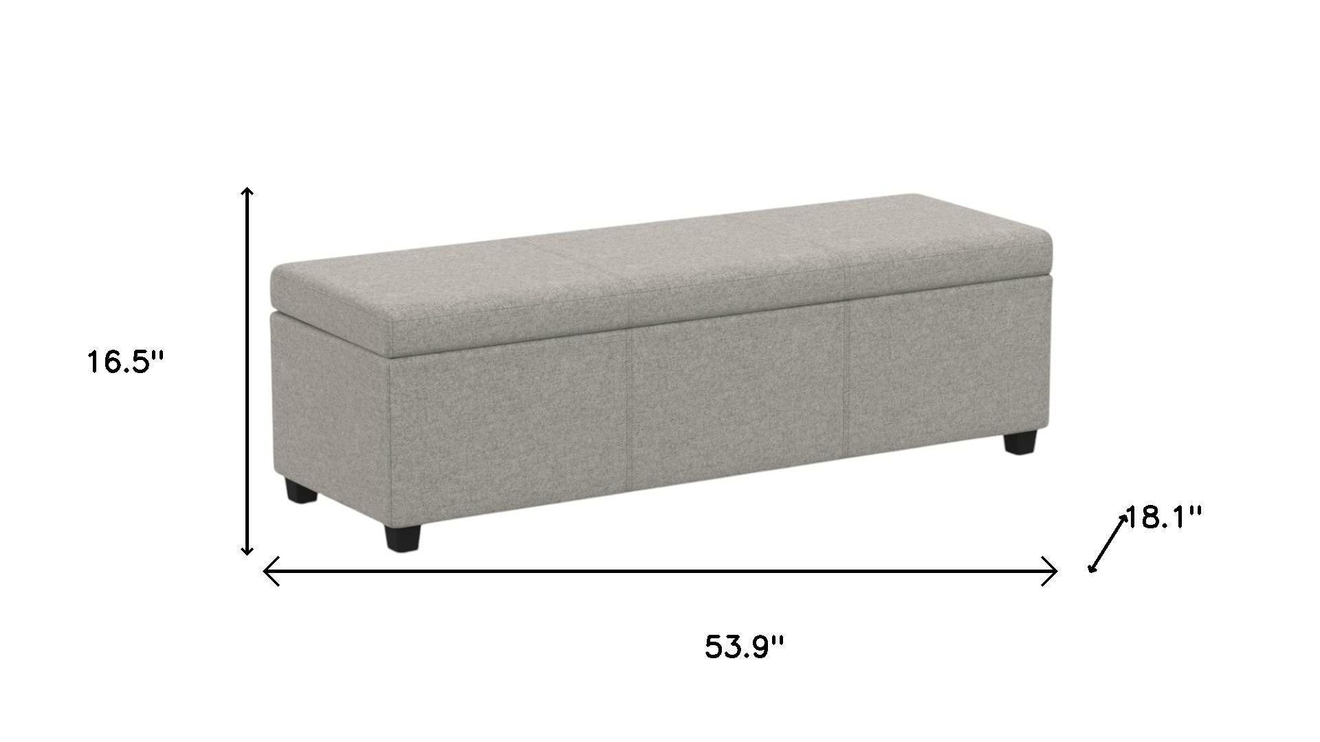 54" Light Gray and Dark Brown Linen Blend and Solid Wood Upholstered Storage Bench With Flip Top