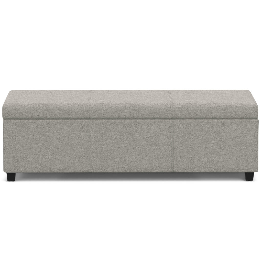 54" Light Gray and Dark Brown Linen Blend and Solid Wood Upholstered Storage Bench With Flip Top