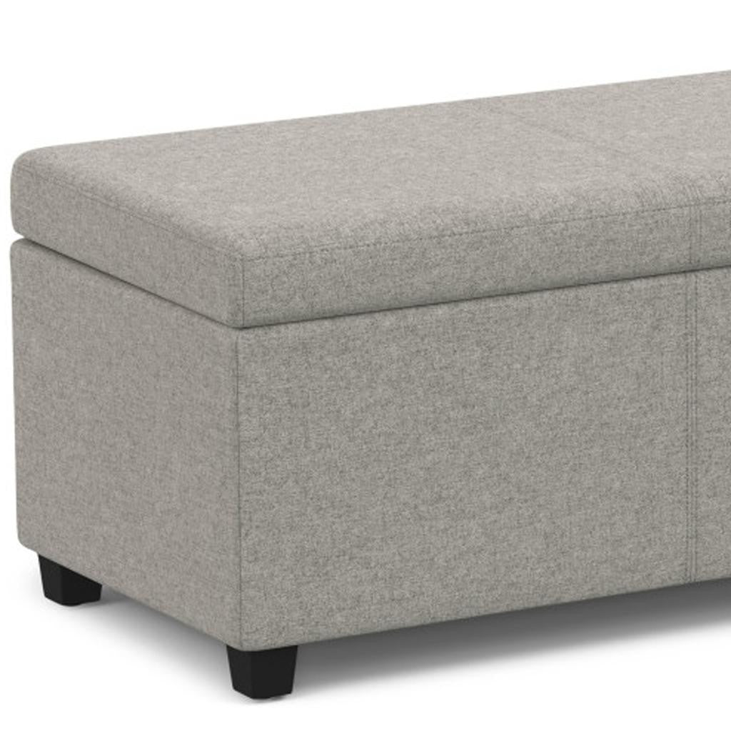 54" Light Gray and Dark Brown Linen Blend and Solid Wood Upholstered Storage Bench With Flip Top