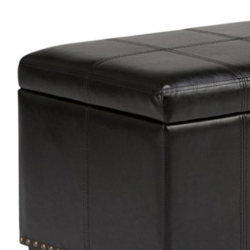 33" Black and Espresso Faux Leather and Solid Wood Upholstered Storage Bench With Flip Top