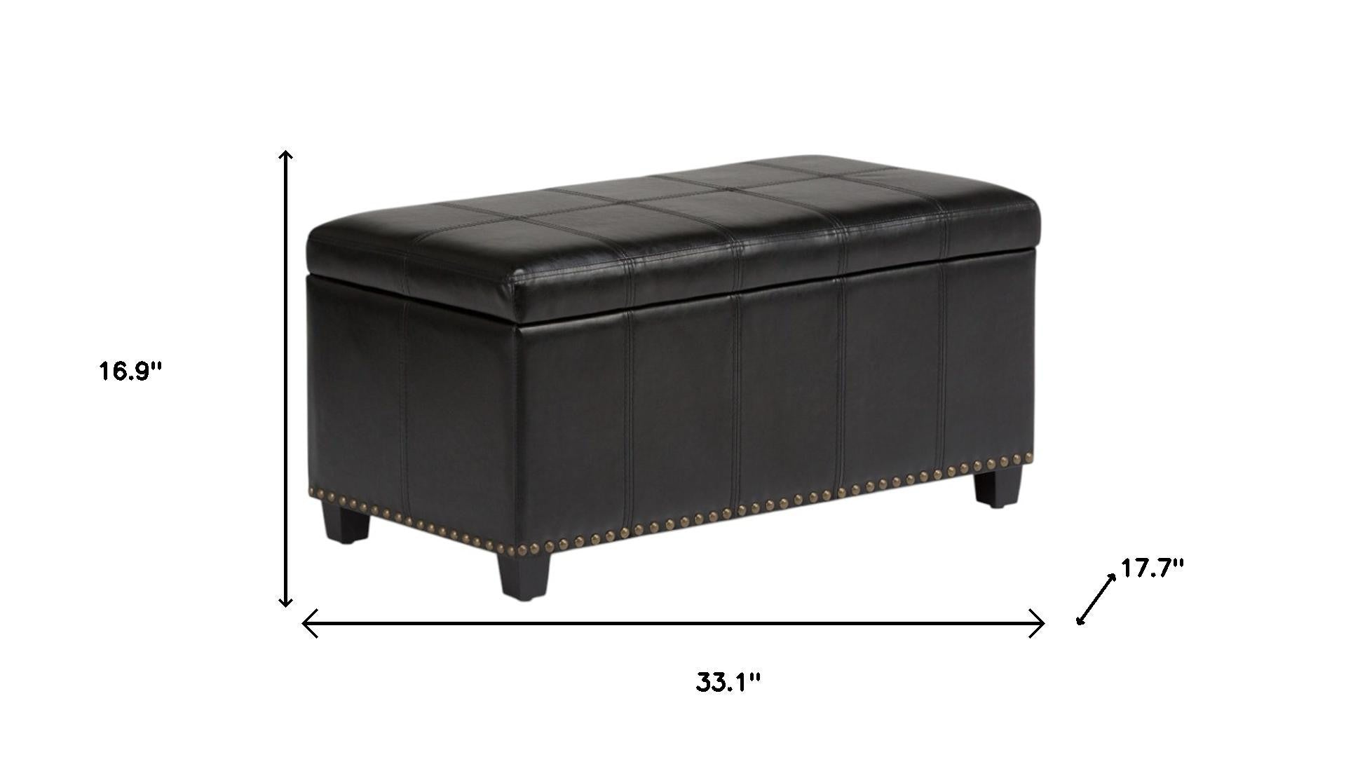 33" Black and Espresso Faux Leather and Solid Wood Upholstered Storage Bench With Flip Top