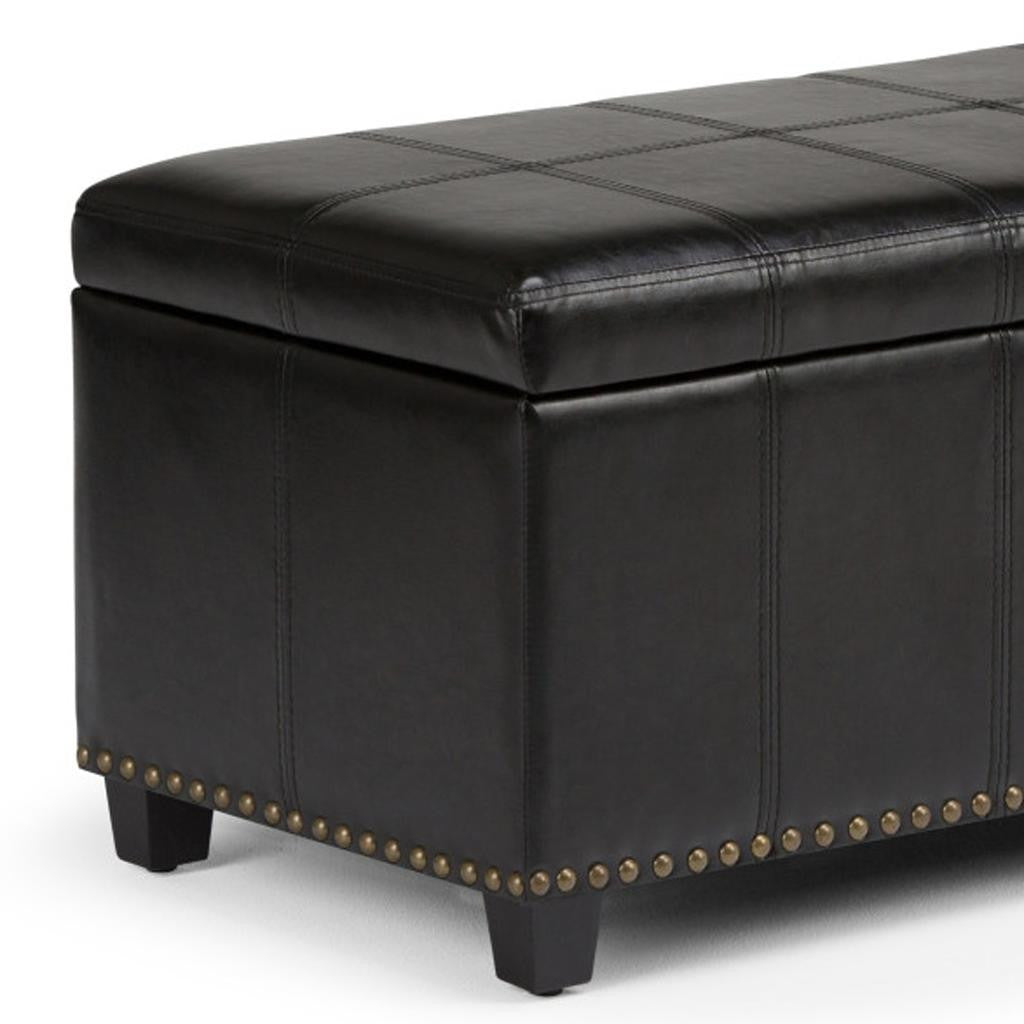 33" Black and Espresso Faux Leather and Solid Wood Upholstered Storage Bench With Flip Top