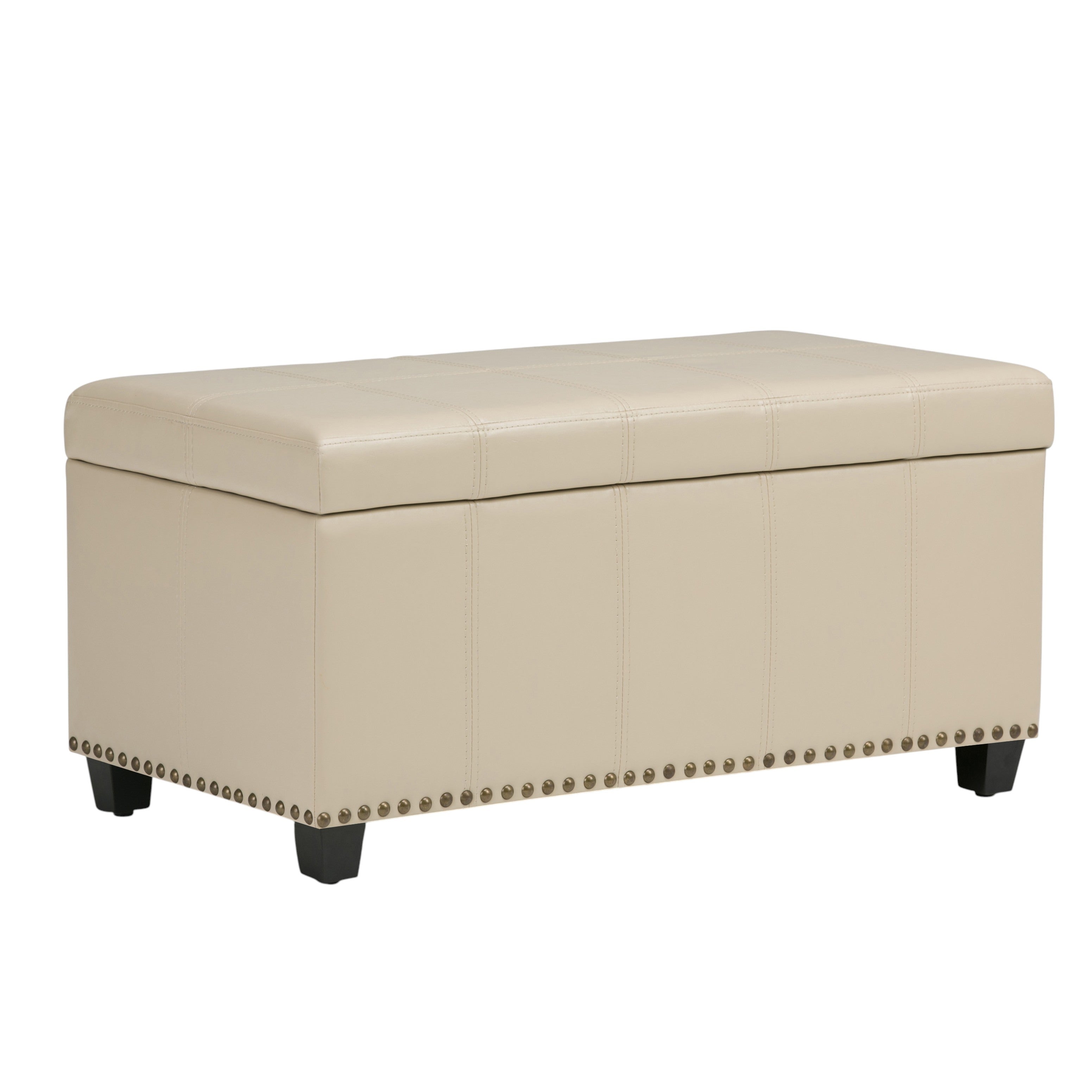 33" Cream and Espresso Faux Leather and Solid Wood Upholstered Storage Bench With Flip Top