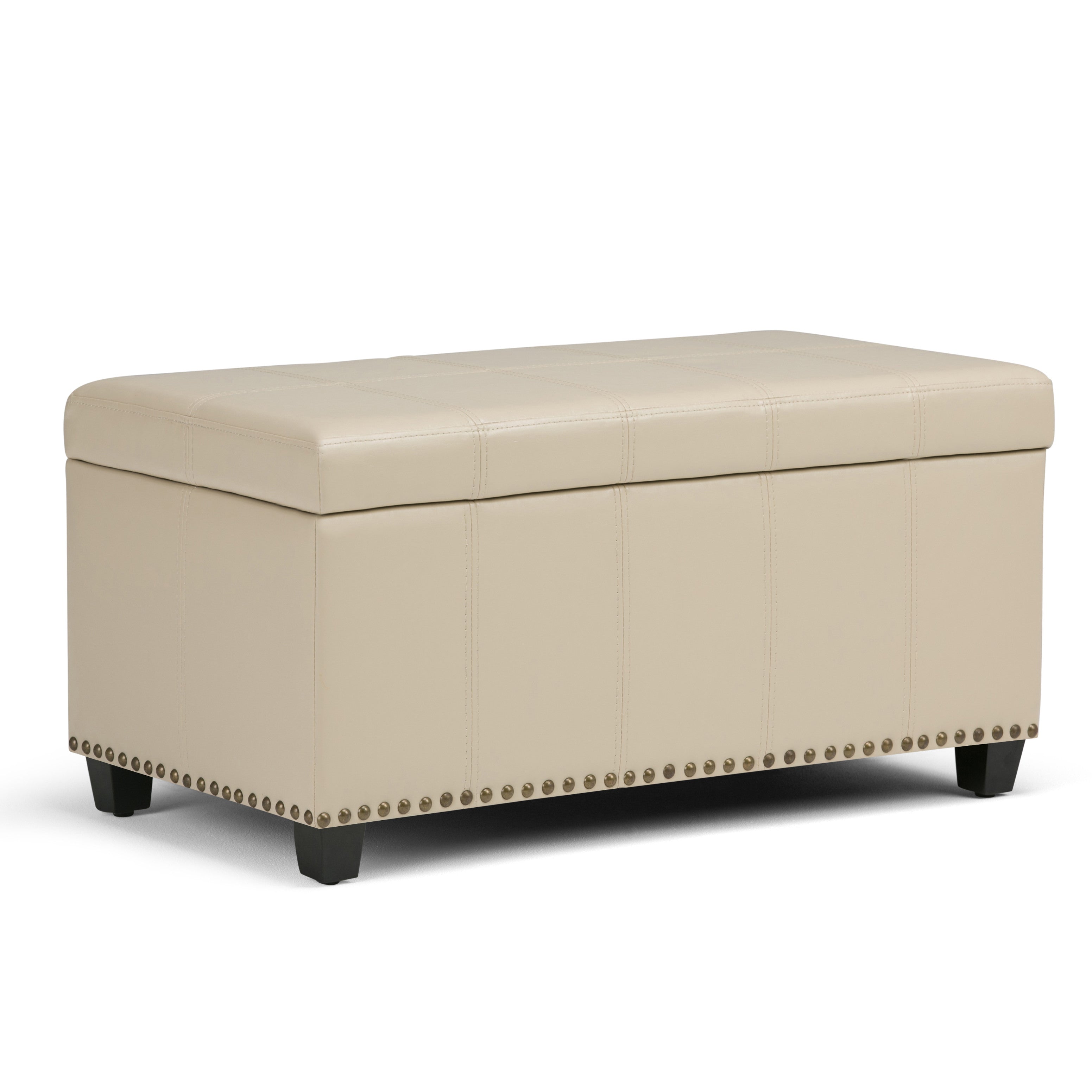 33" Cream and Espresso Faux Leather and Solid Wood Upholstered Storage Bench With Flip Top