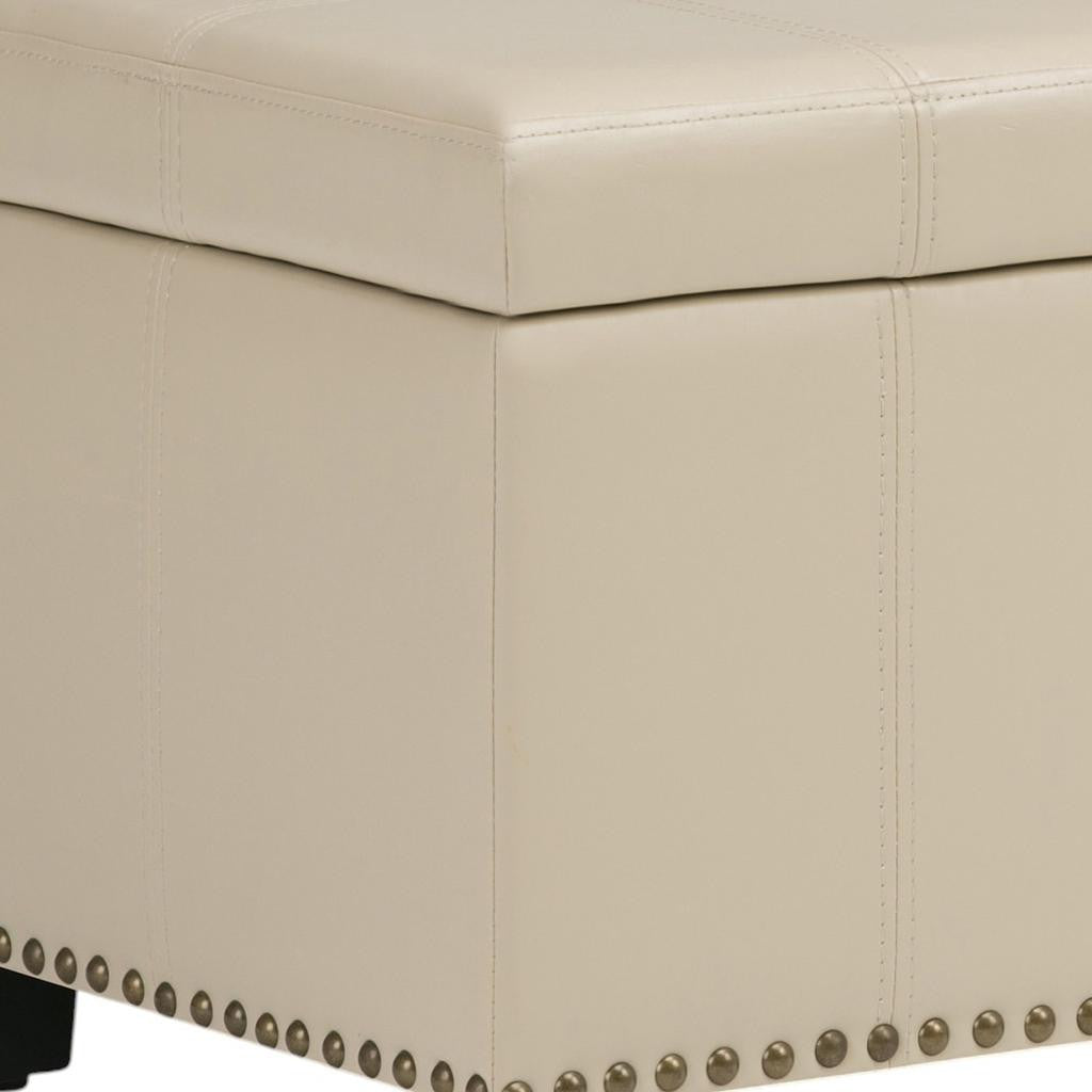 33" Cream and Espresso Faux Leather and Solid Wood Upholstered Storage Bench With Flip Top