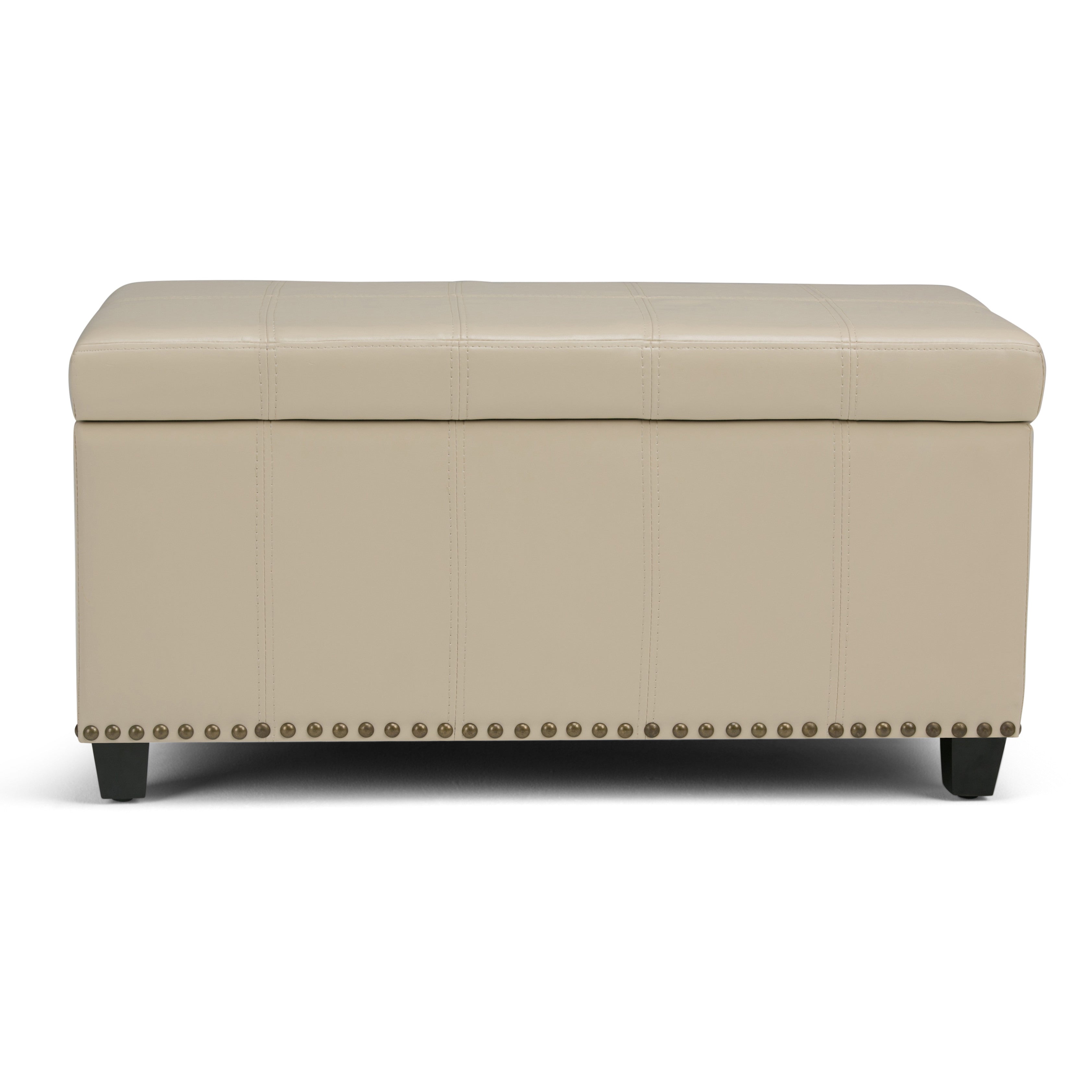 33" Cream and Espresso Faux Leather and Solid Wood Upholstered Storage Bench With Flip Top