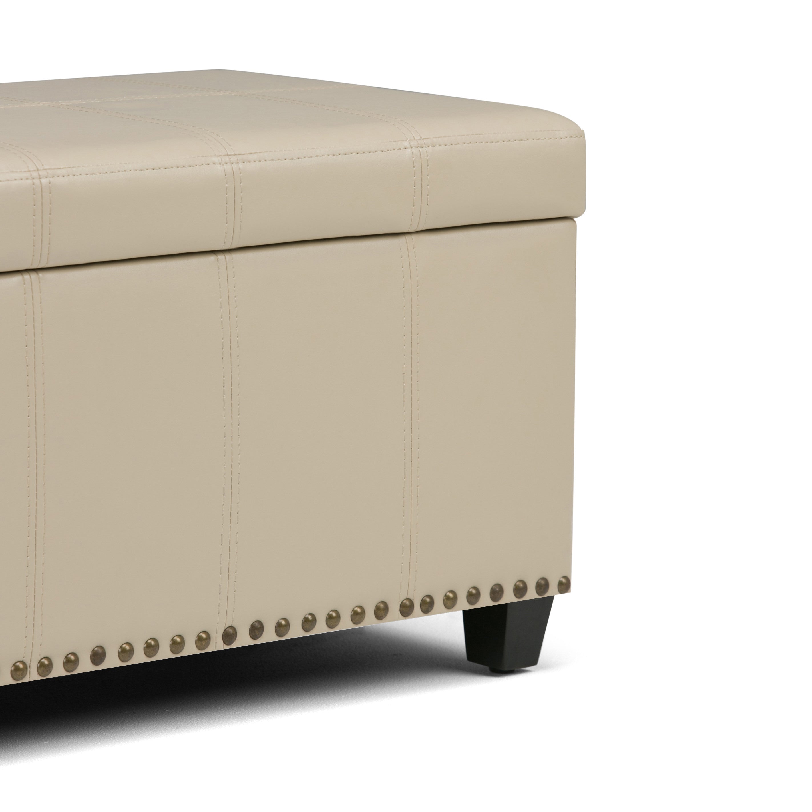 33" Cream and Espresso Faux Leather and Solid Wood Upholstered Storage Bench With Flip Top