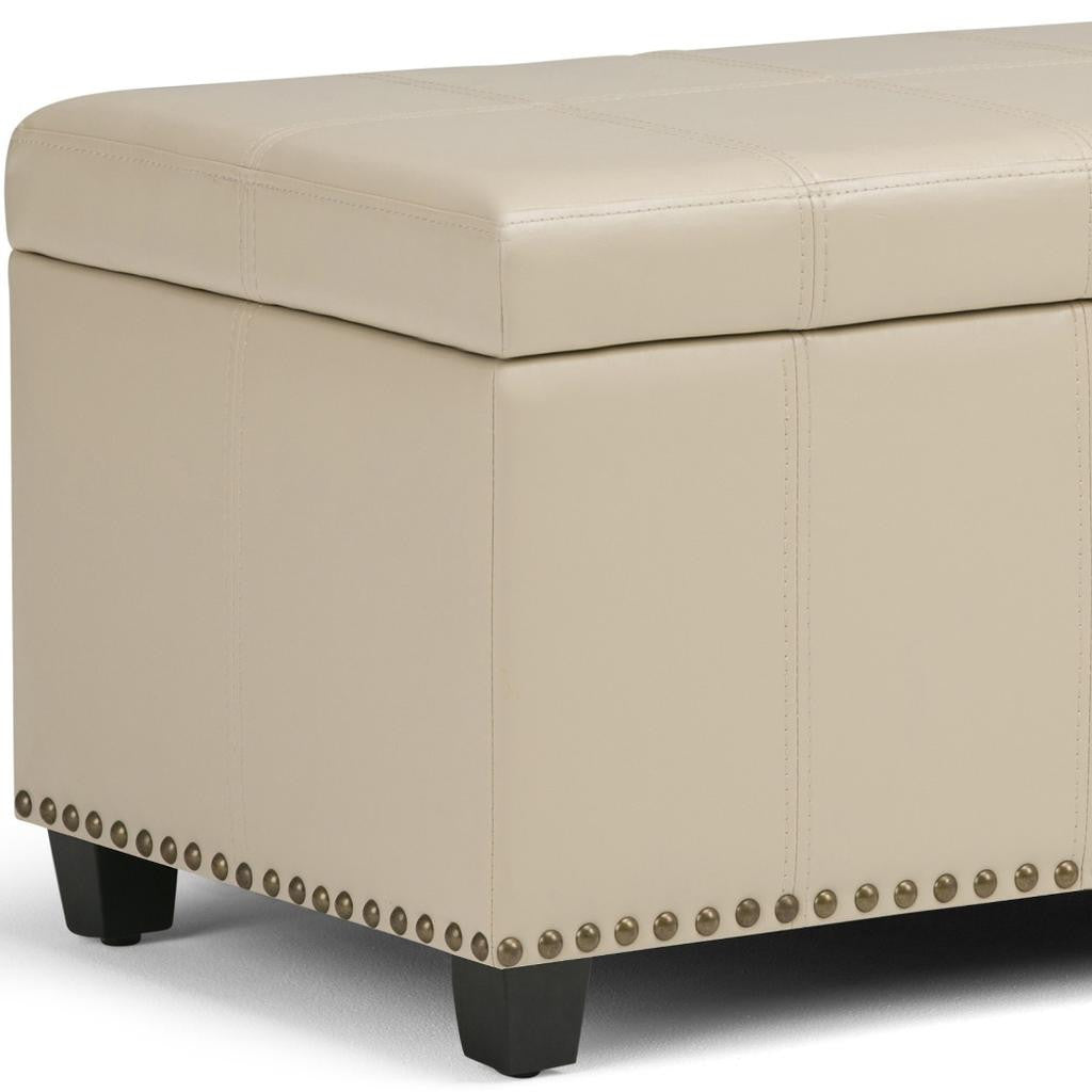 33" Cream and Espresso Faux Leather and Solid Wood Upholstered Storage Bench With Flip Top