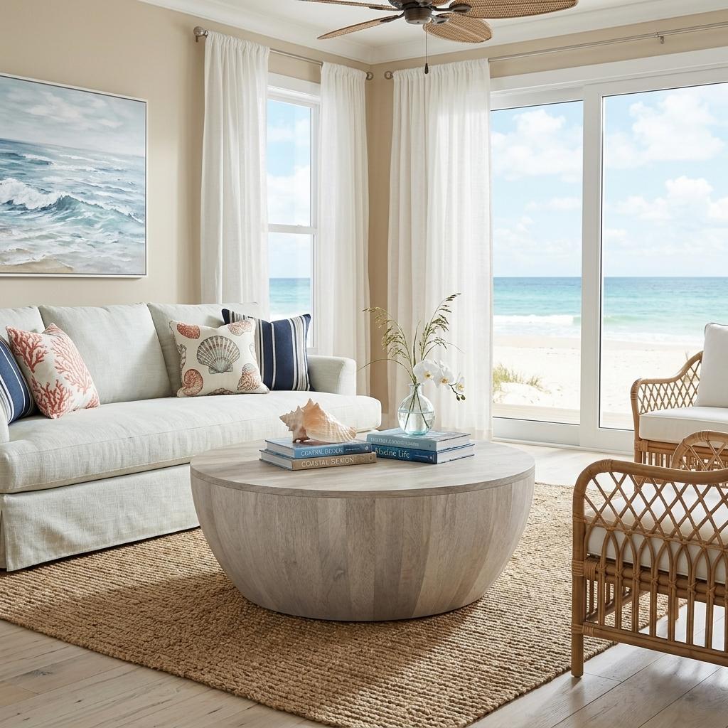 34" White Solid Wood Round Solid Coffee Table