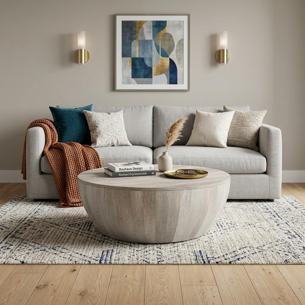 34" White Solid Wood Round Solid Coffee Table