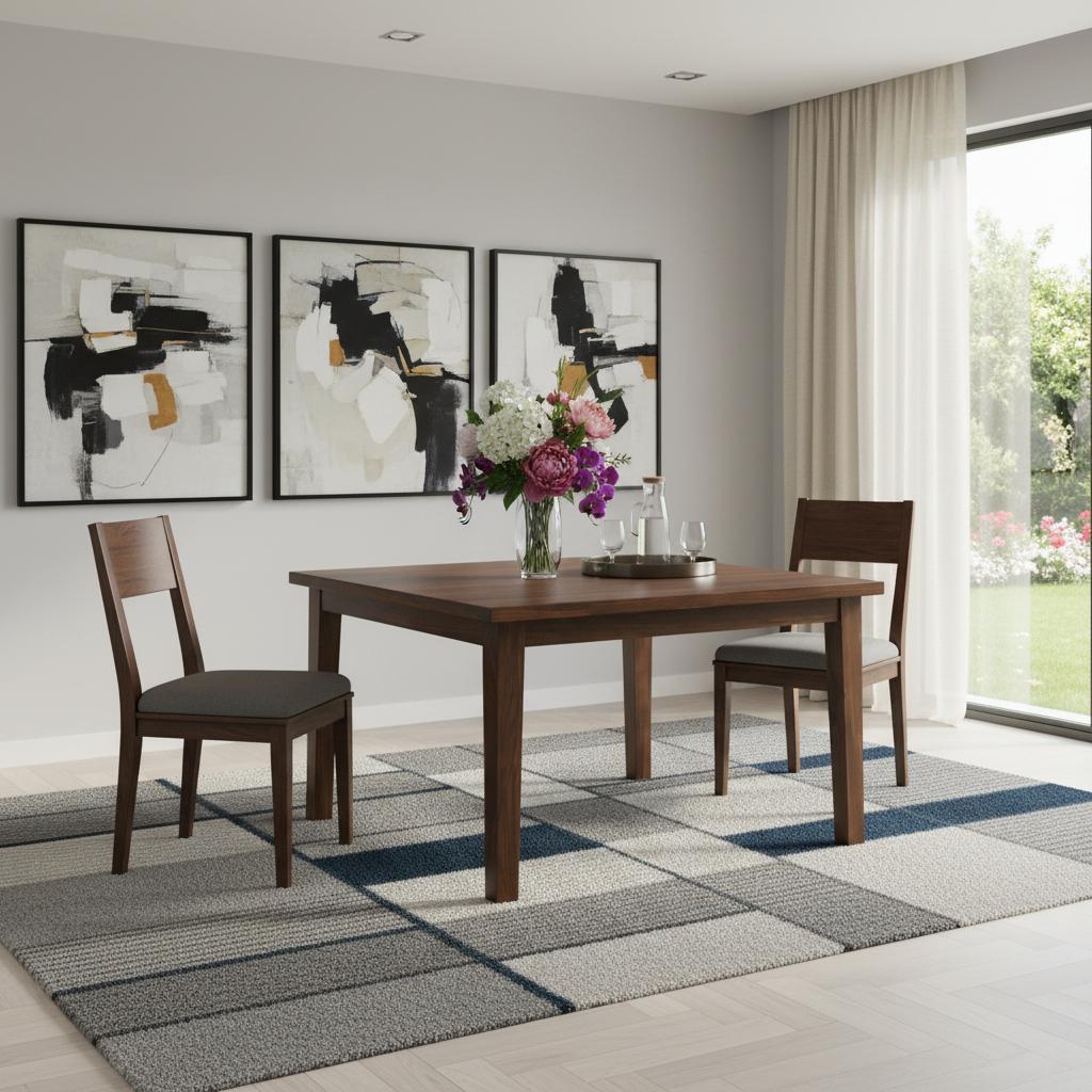 54" Walnut Wood Square Dining Table