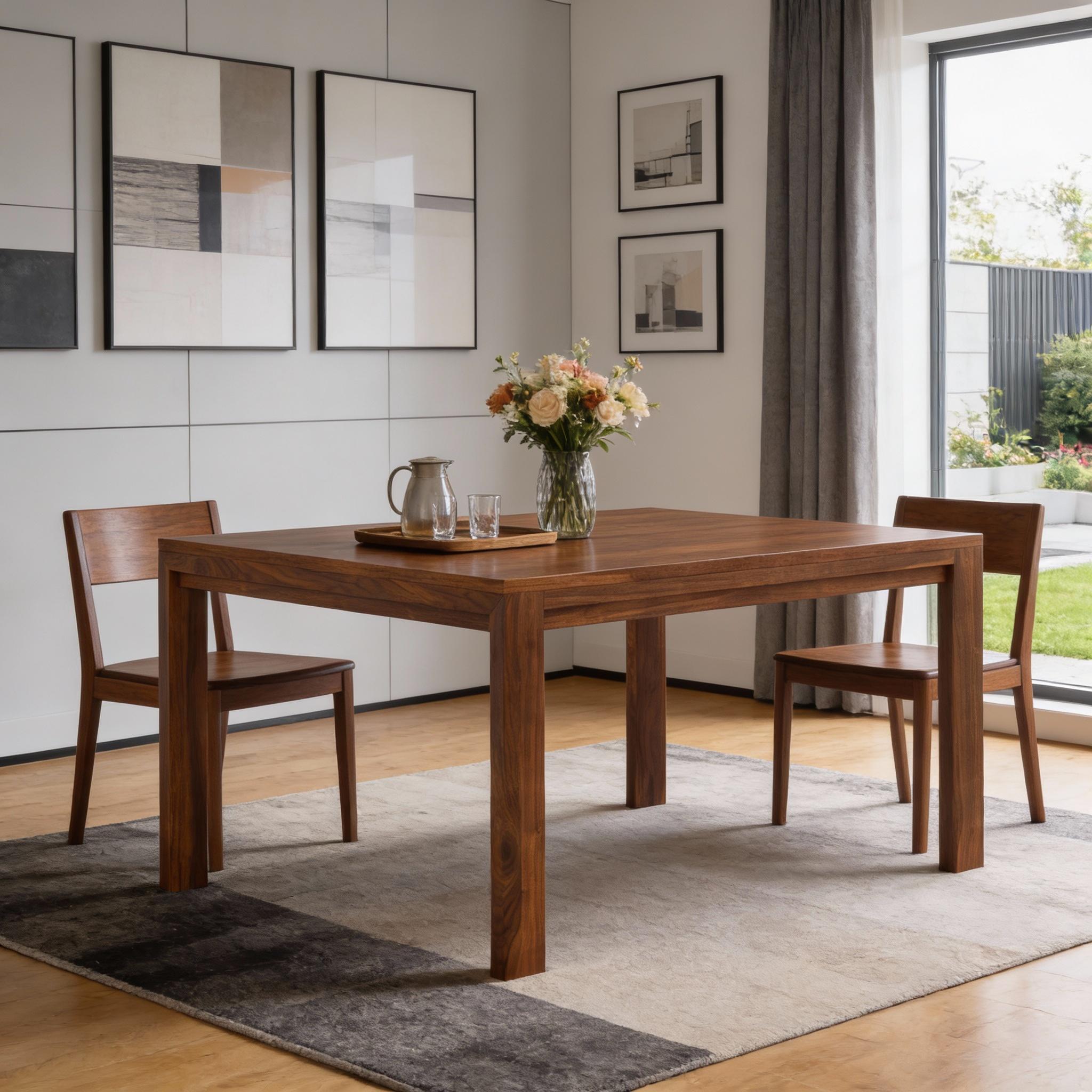 54" Walnut Wood Square Dining Table