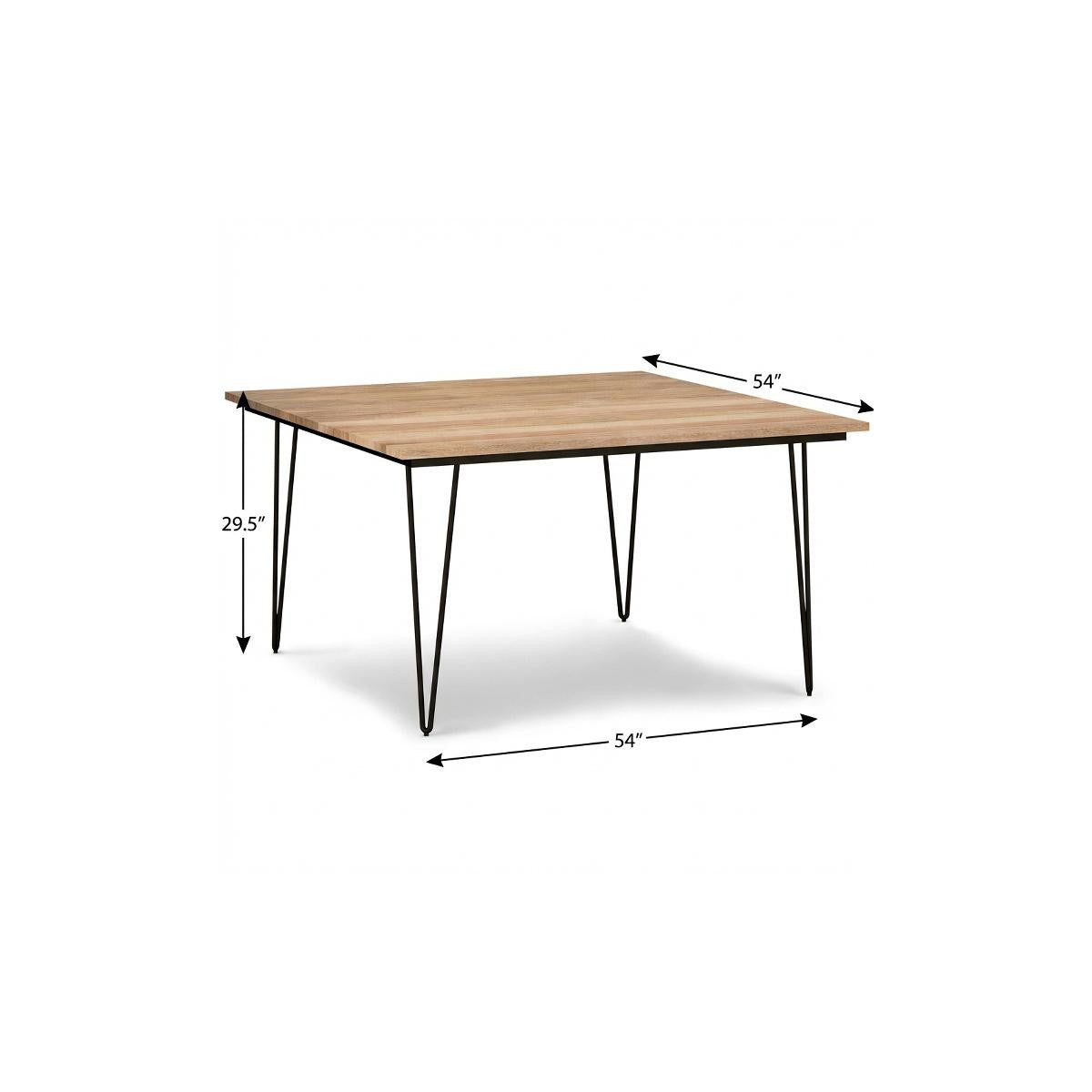 54" Natural and Black Solid Wood and Steel Square Dining Table