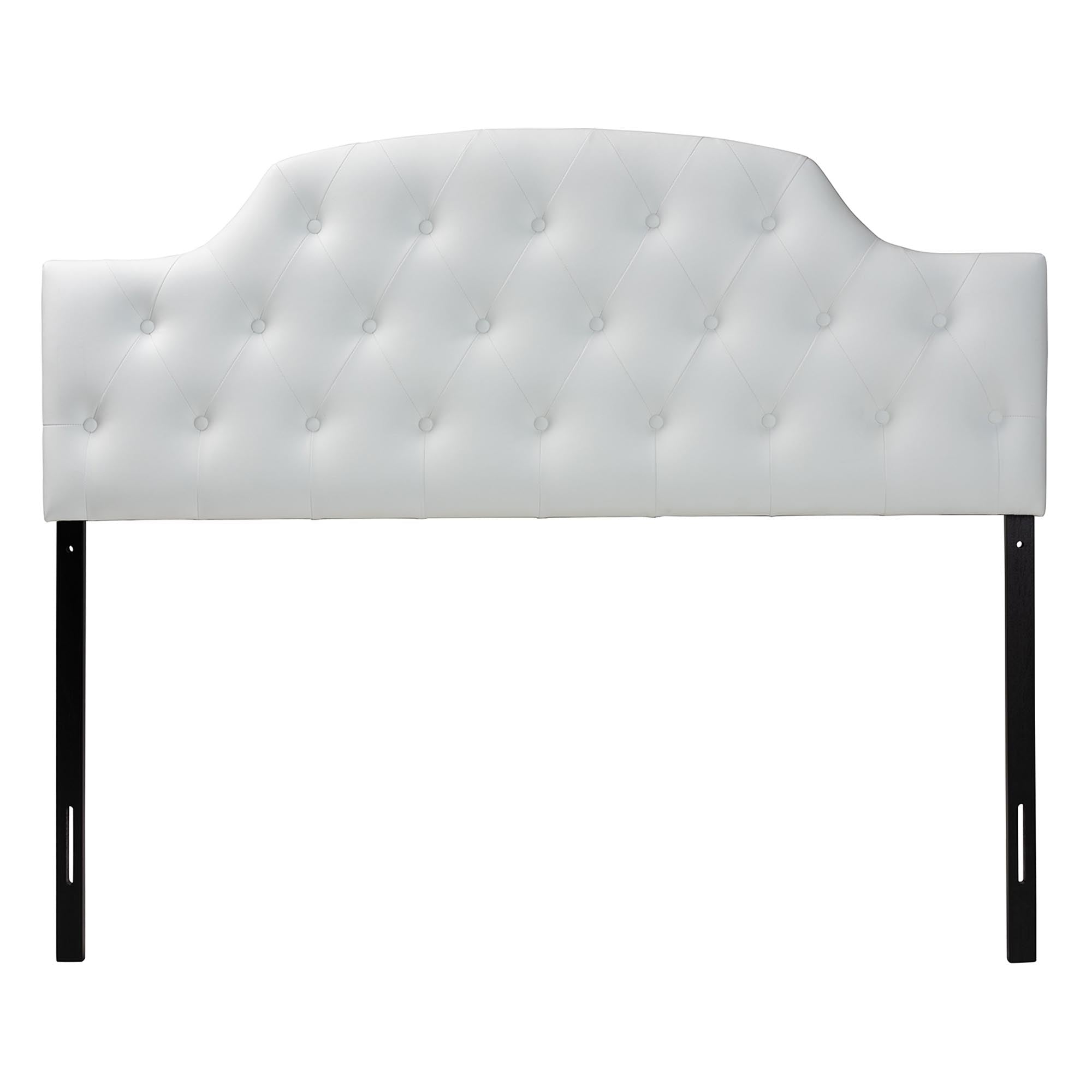 Baxton Studio Morris Modern and Contemporary Queen Size White Faux Leather Upholstered Button-tufted Scalloped Headboard