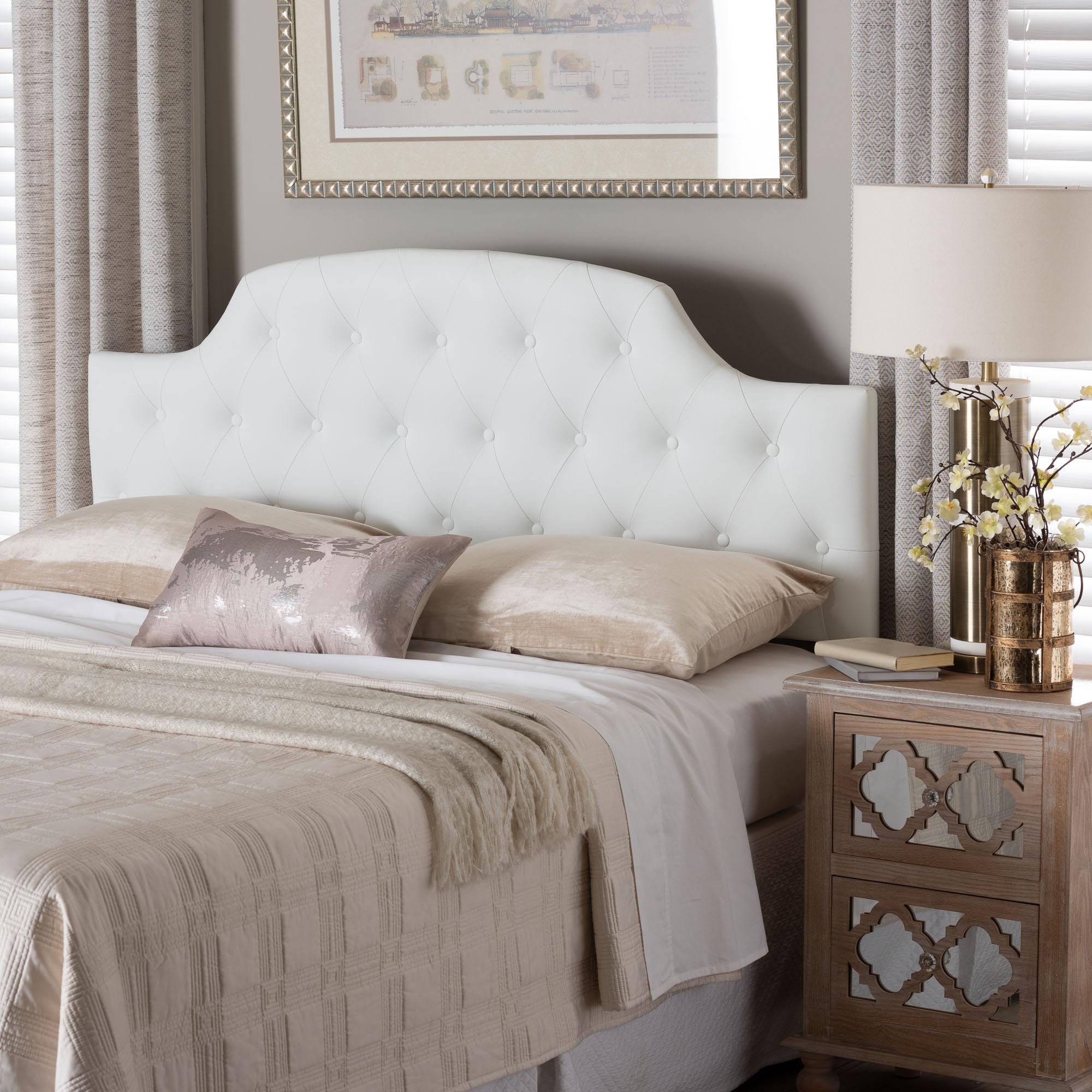 Baxton Studio Morris Modern and Contemporary Queen Size White Faux Leather Upholstered Button-tufted Scalloped Headboard