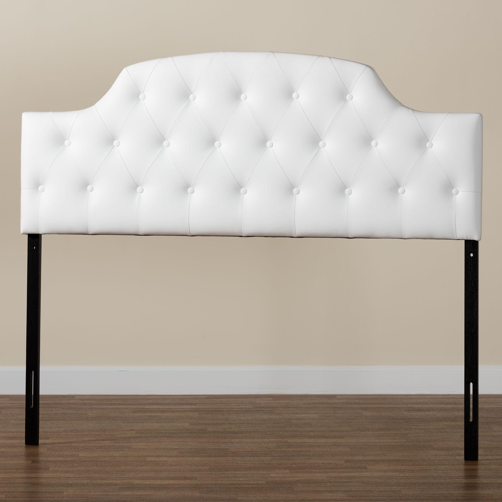 Baxton Studio Morris Modern and Contemporary Queen Size White Faux Leather Upholstered Button-tufted Scalloped Headboard
