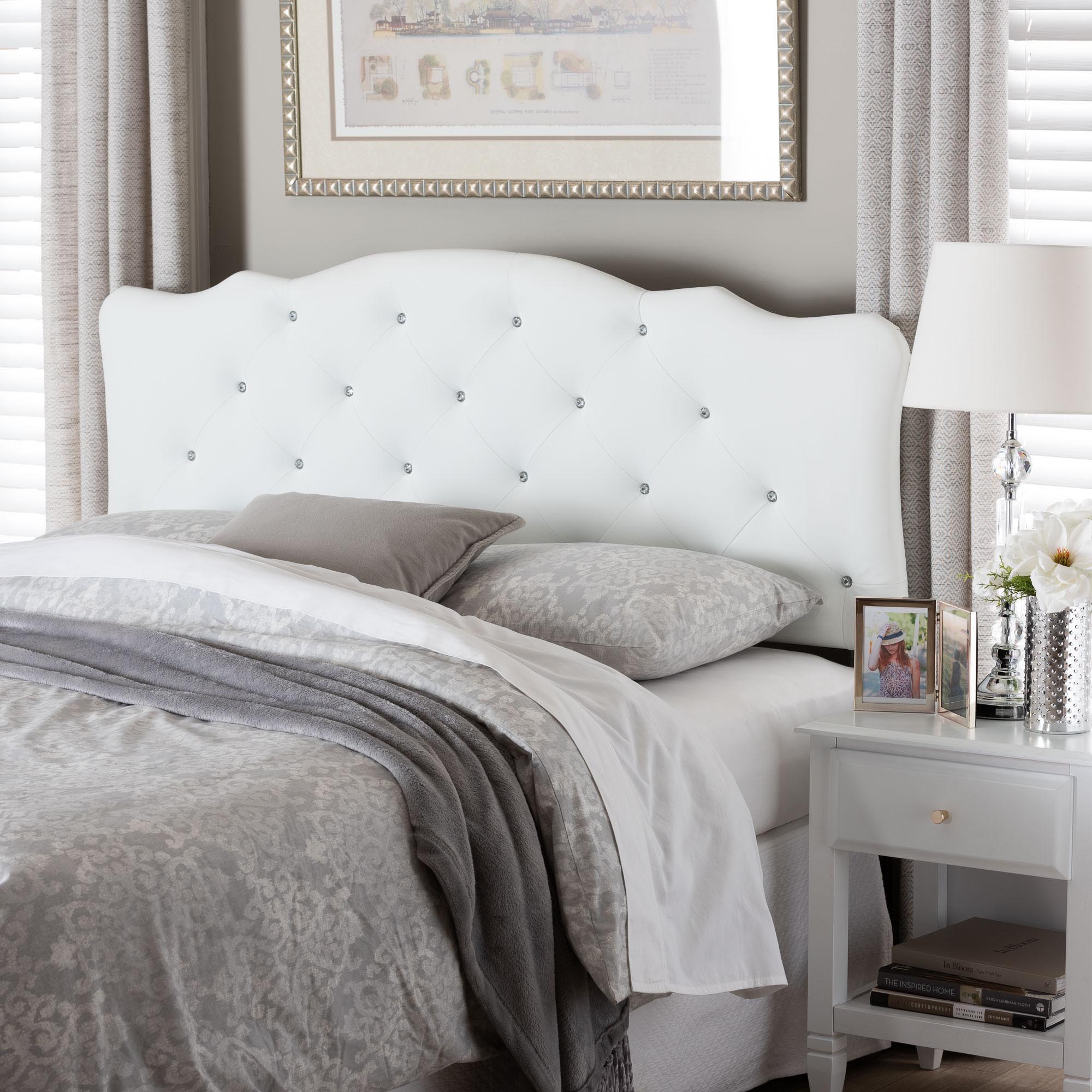 Baxton Studio Rita Modern and Contemporary Full Size White Faux Leather Upholstered Button-tufted Scalloped Headboard