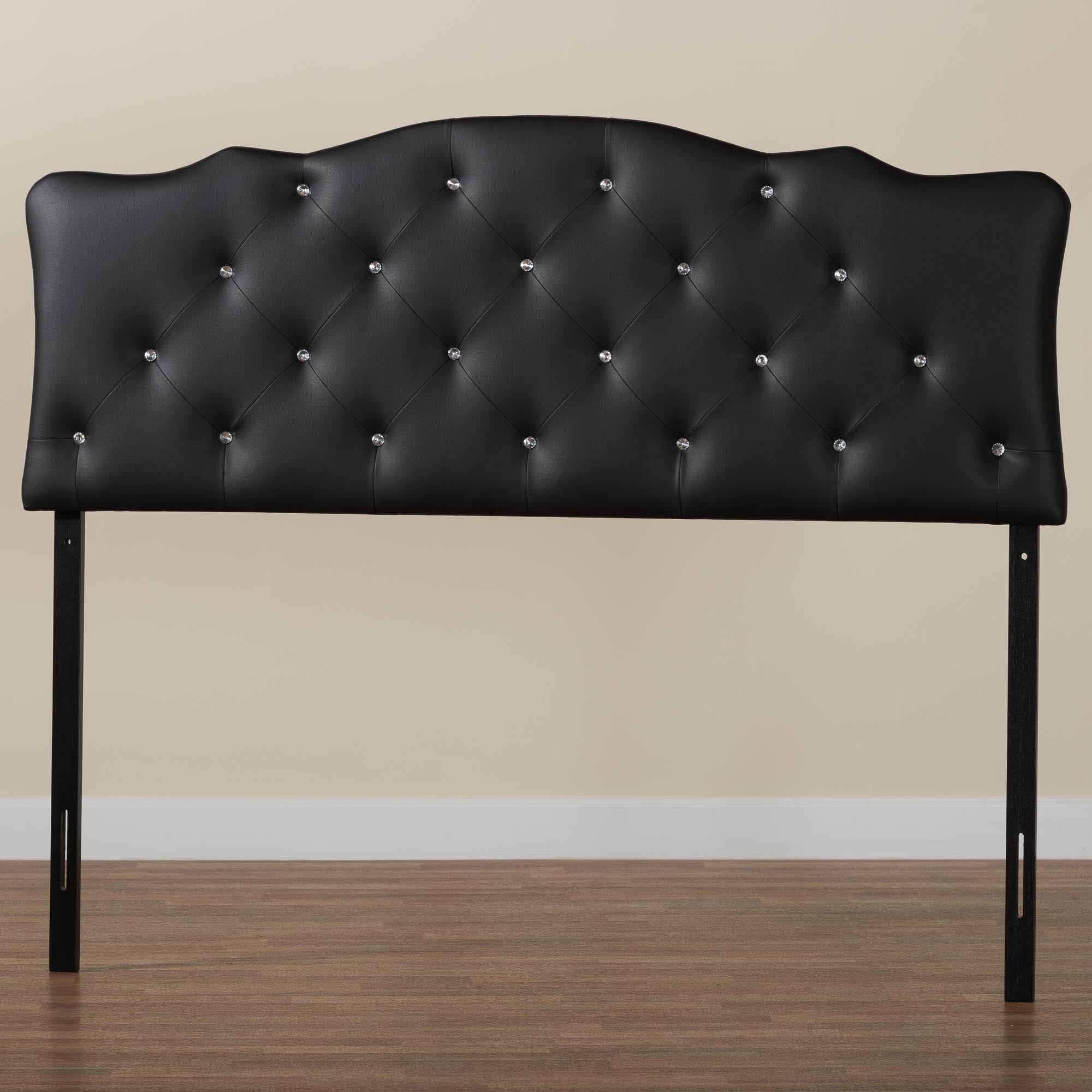 Baxton Studio Rita Modern and Contemporary Queen Size Black Faux Leather Upholstered Button-tufted Scalloped Headboard