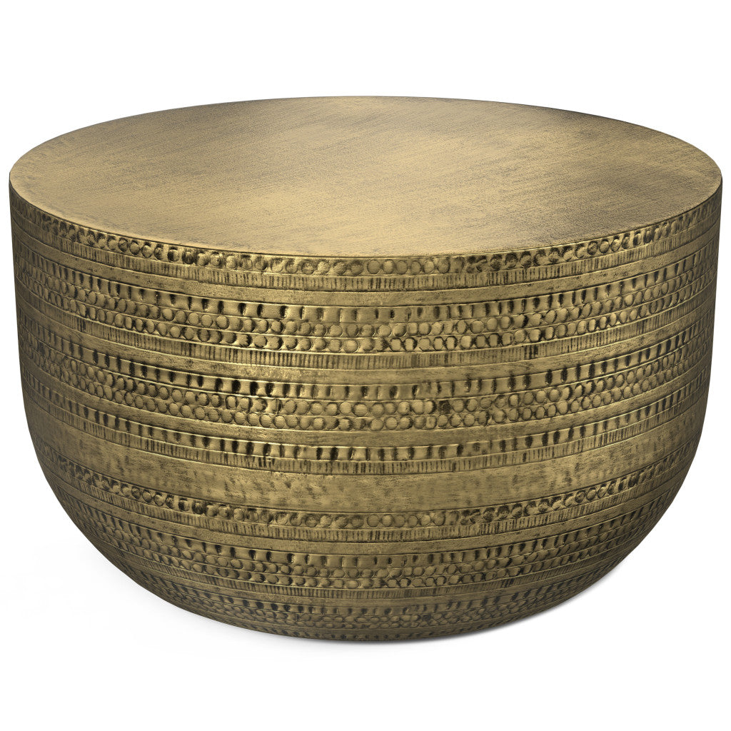 18" Powder Coated Antiqued Gold Distressed Iron Round Drum End Table