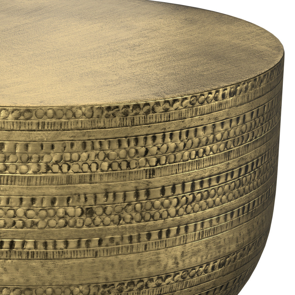 18" Powder Coated Antiqued Gold Distressed Iron Round Drum End Table