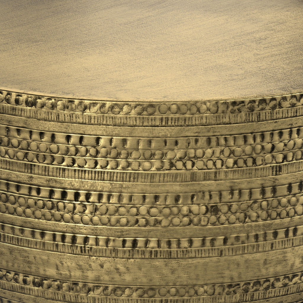 18" Powder Coated Antiqued Gold Distressed Iron Round Drum End Table