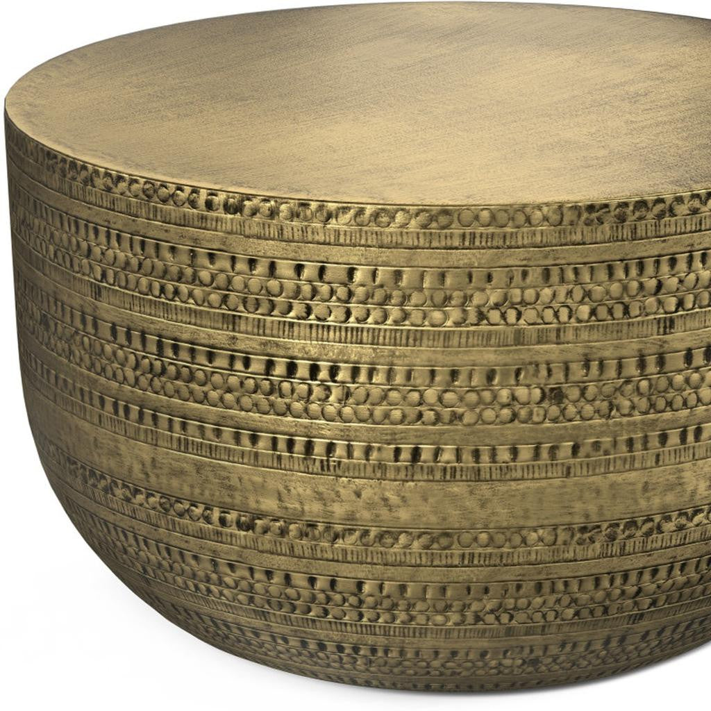 18" Powder Coated Antiqued Gold Distressed Iron Round Drum End Table