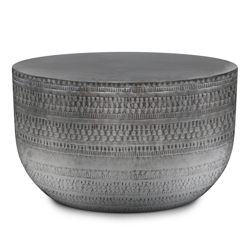18" Antique Silver Distressed Iron Round Drum End Table