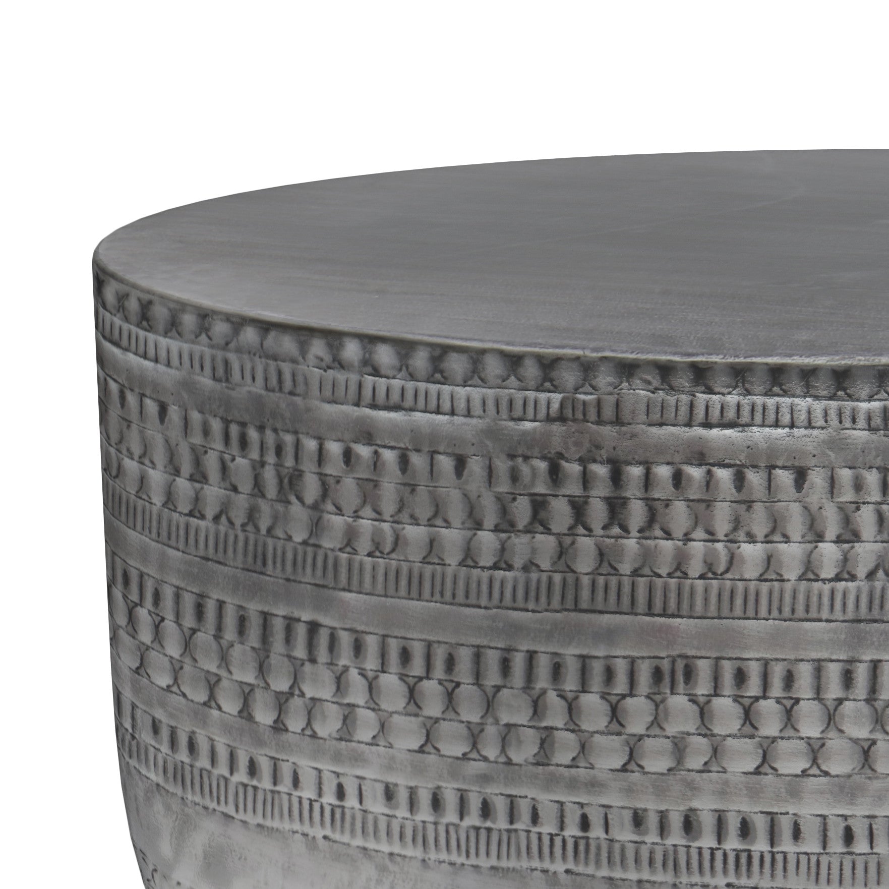 18" Antique Silver Distressed Iron Round Drum End Table