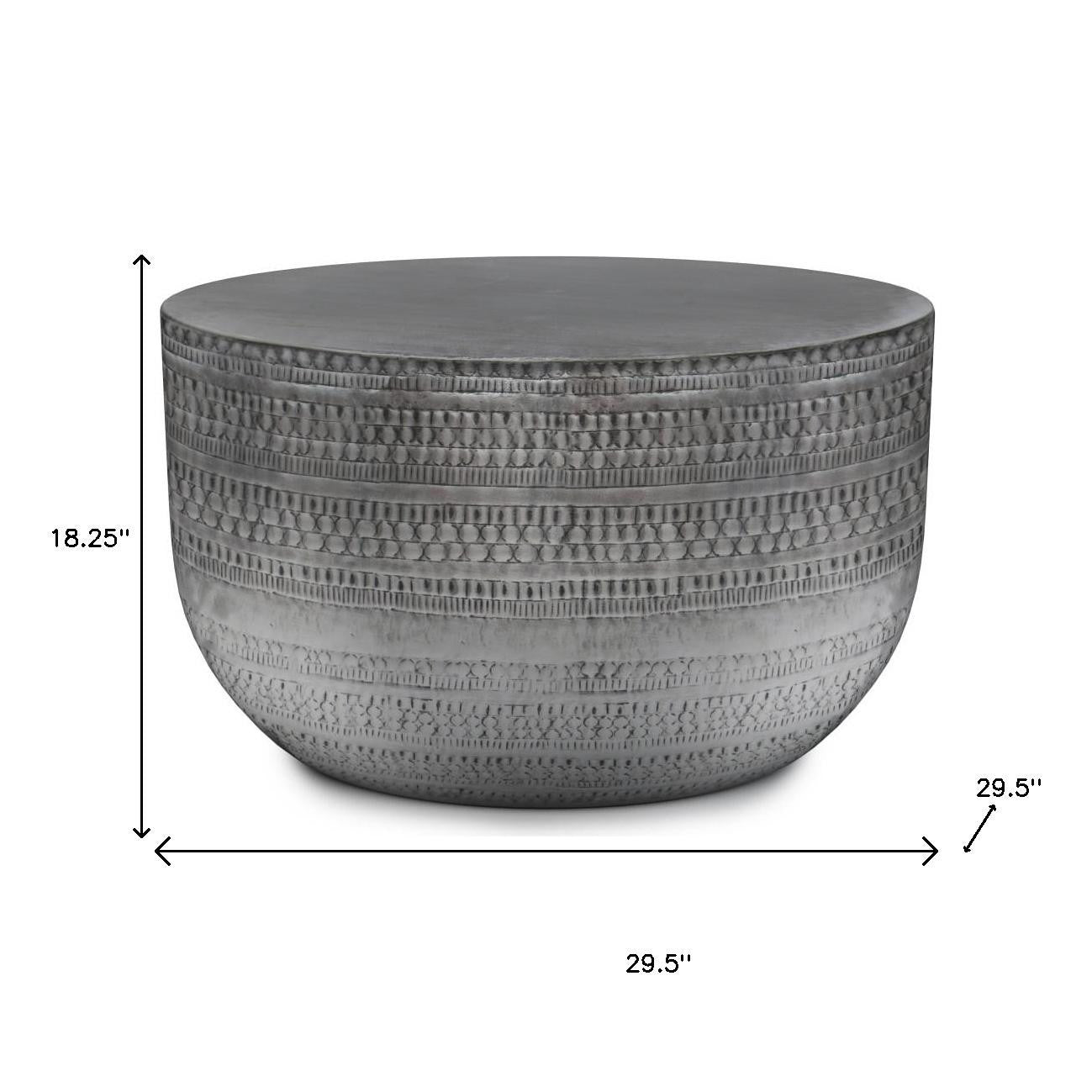 18" Antique Silver Distressed Iron Round Drum End Table