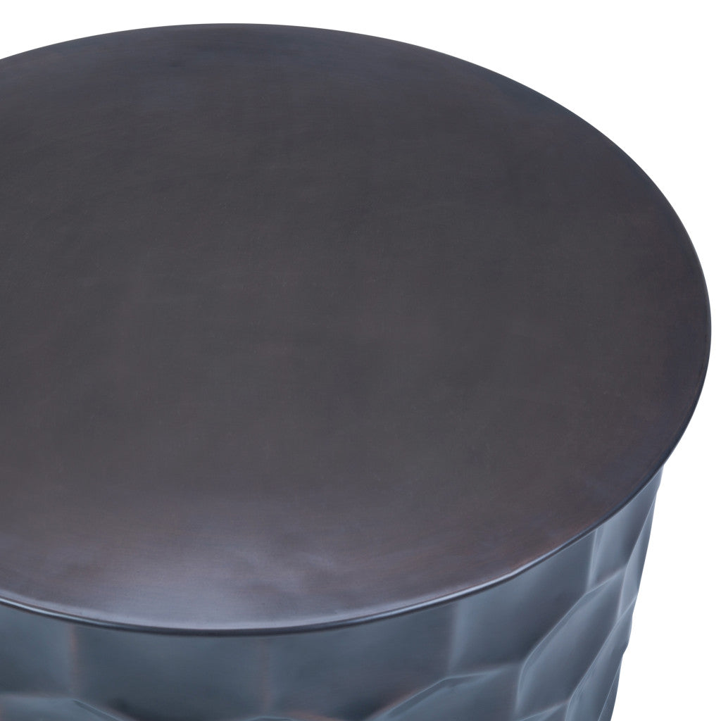 17" Antique Antiqued Bronze Distressed Iron Round Drum End Table
