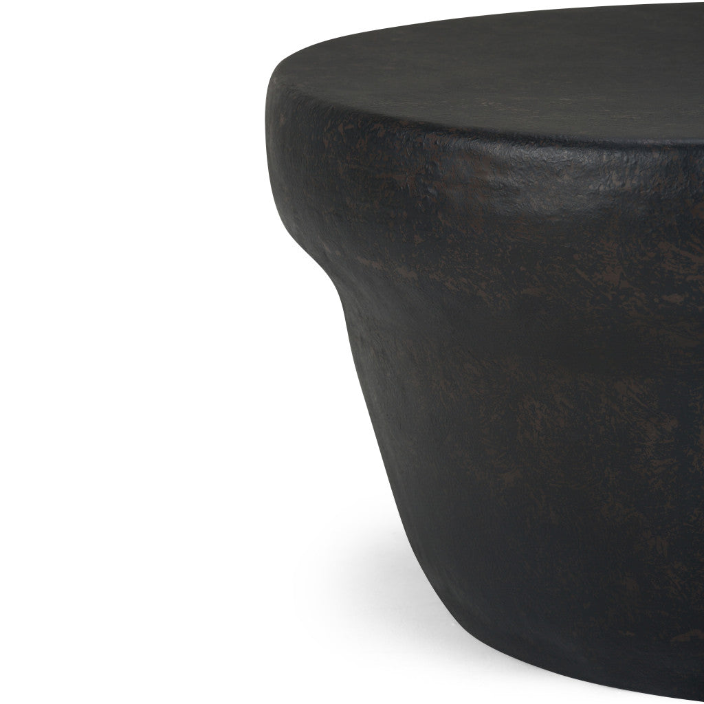 18" Antique Antiqued Bronze Distressed Iron Round Drum End Table