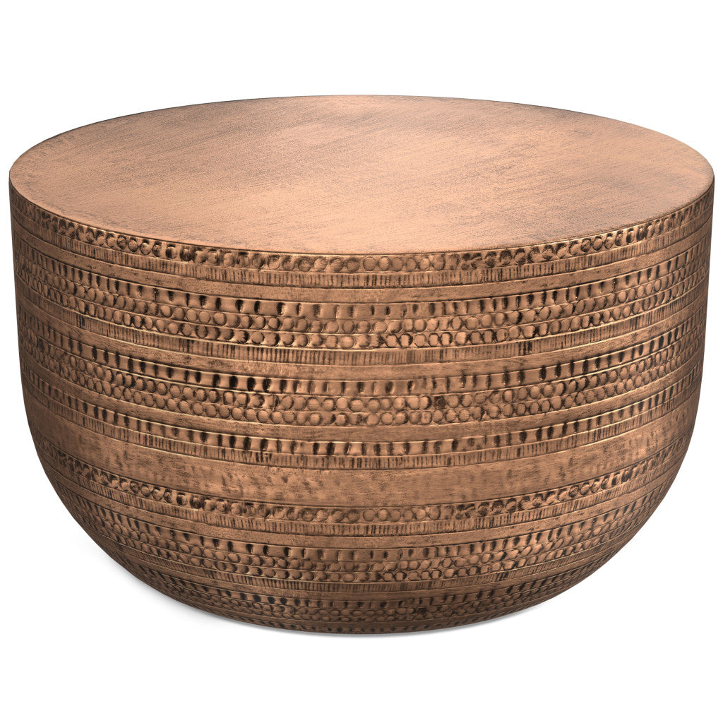 18" Antique Copper Distressed Iron Round Drum End Table