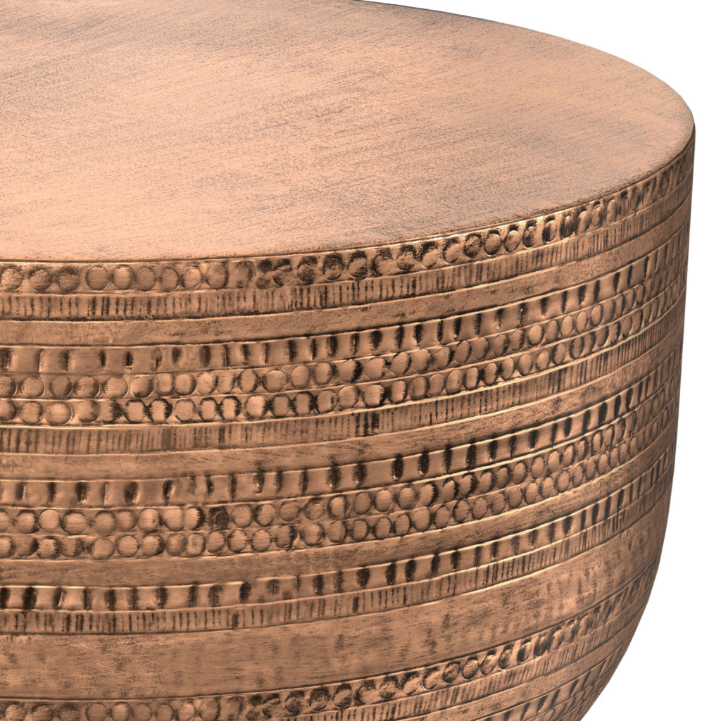 18" Antique Copper Distressed Iron Round Drum End Table