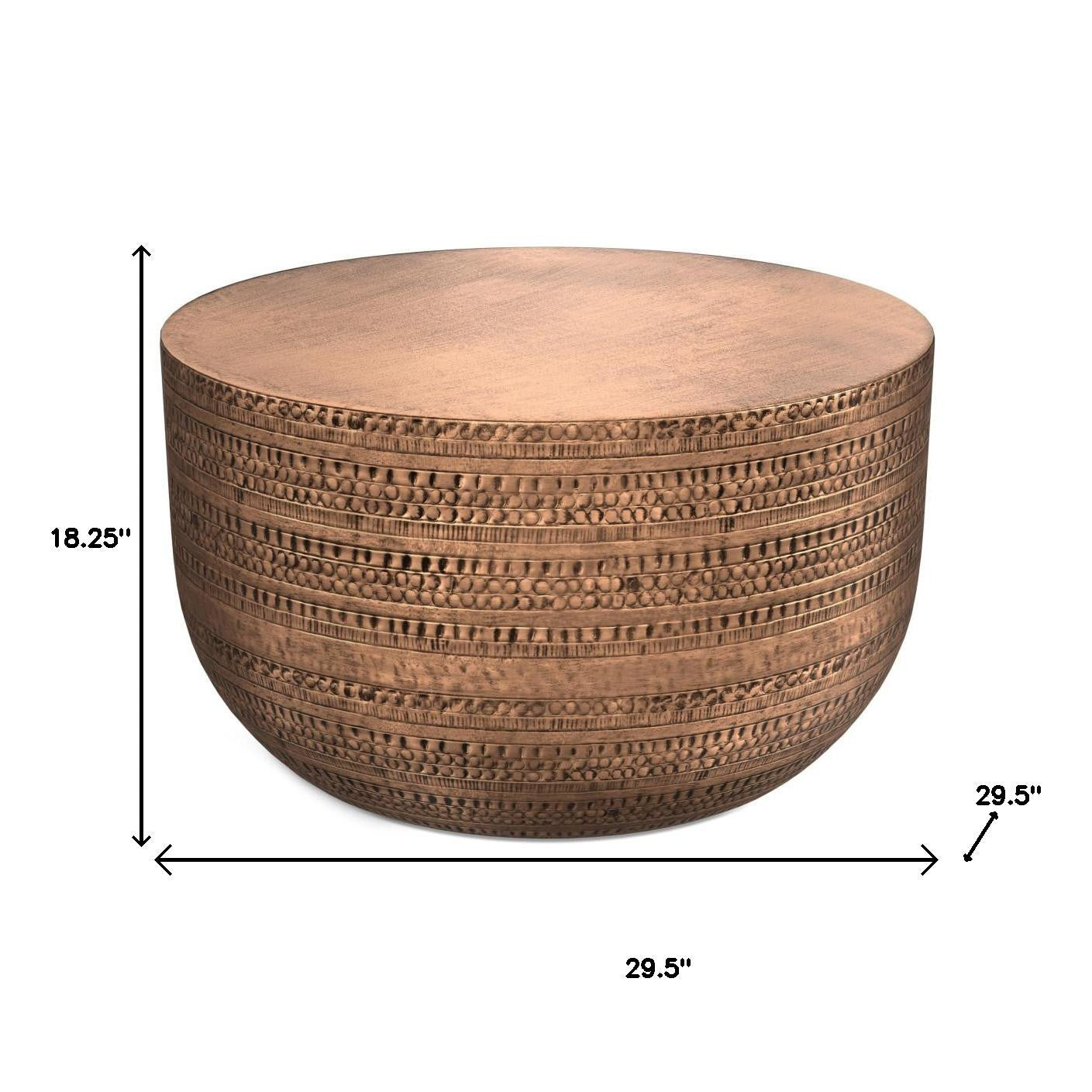 18" Antique Copper Distressed Iron Round Drum End Table