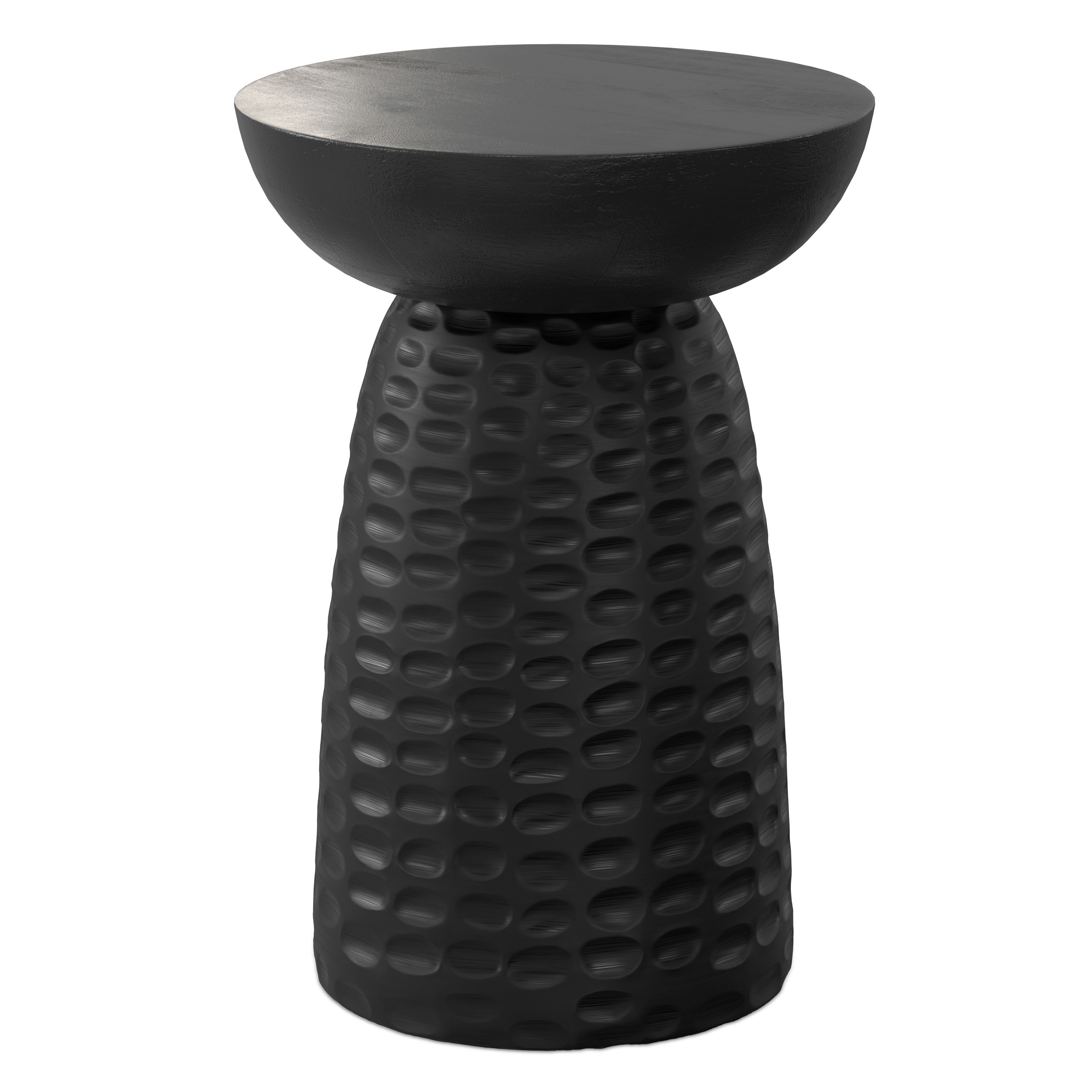 18" Matte Black Solid Wood Round Pedestal End Table