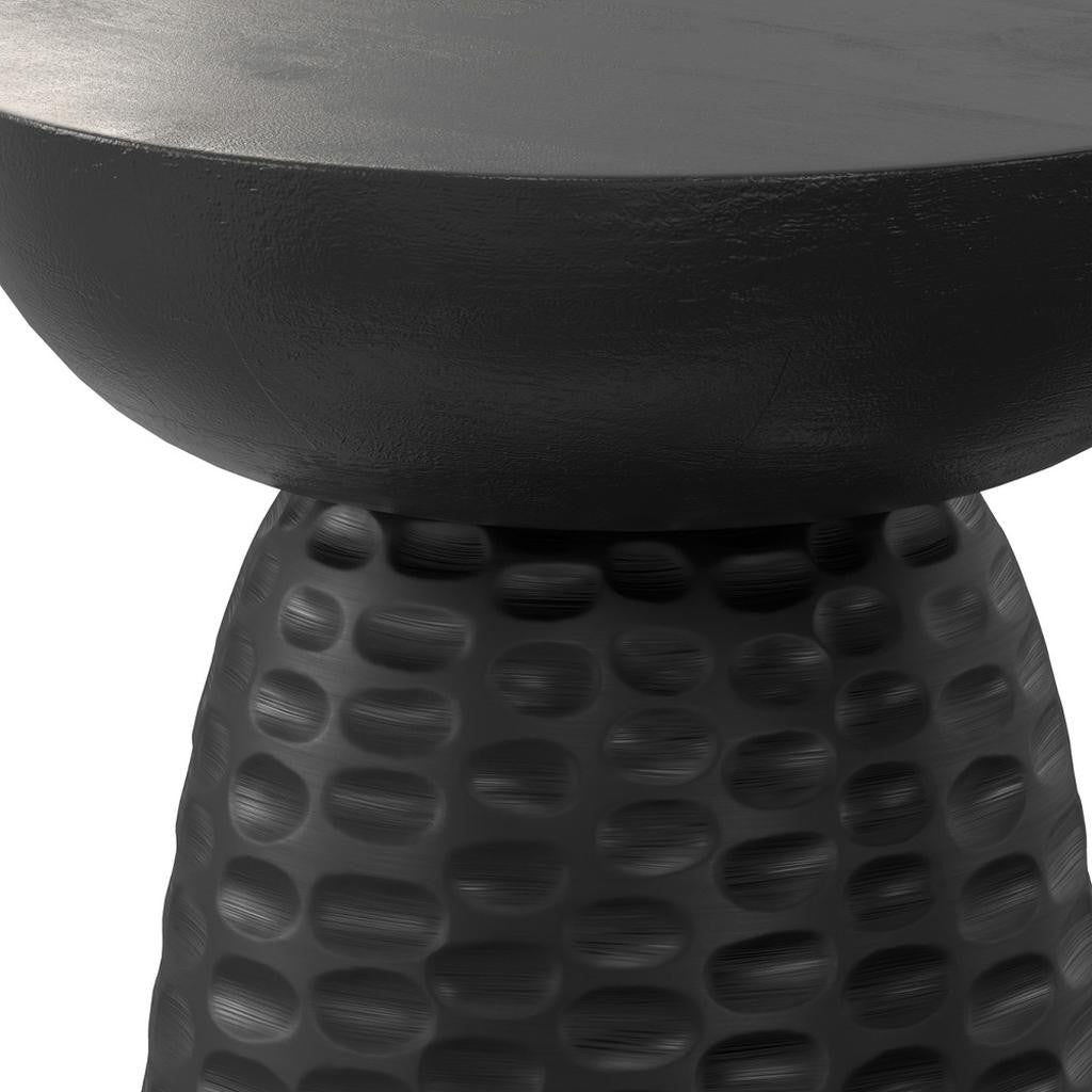18" Matte Black Solid Wood Round Pedestal End Table