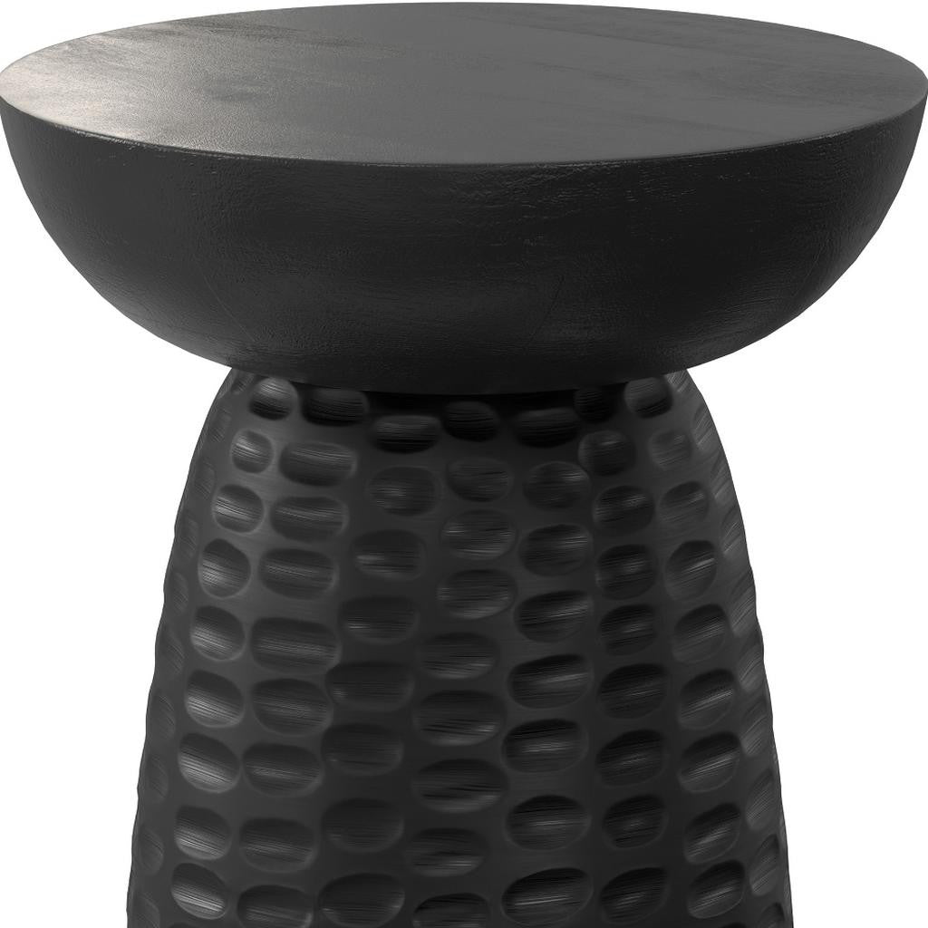 18" Matte Black Solid Wood Round Pedestal End Table