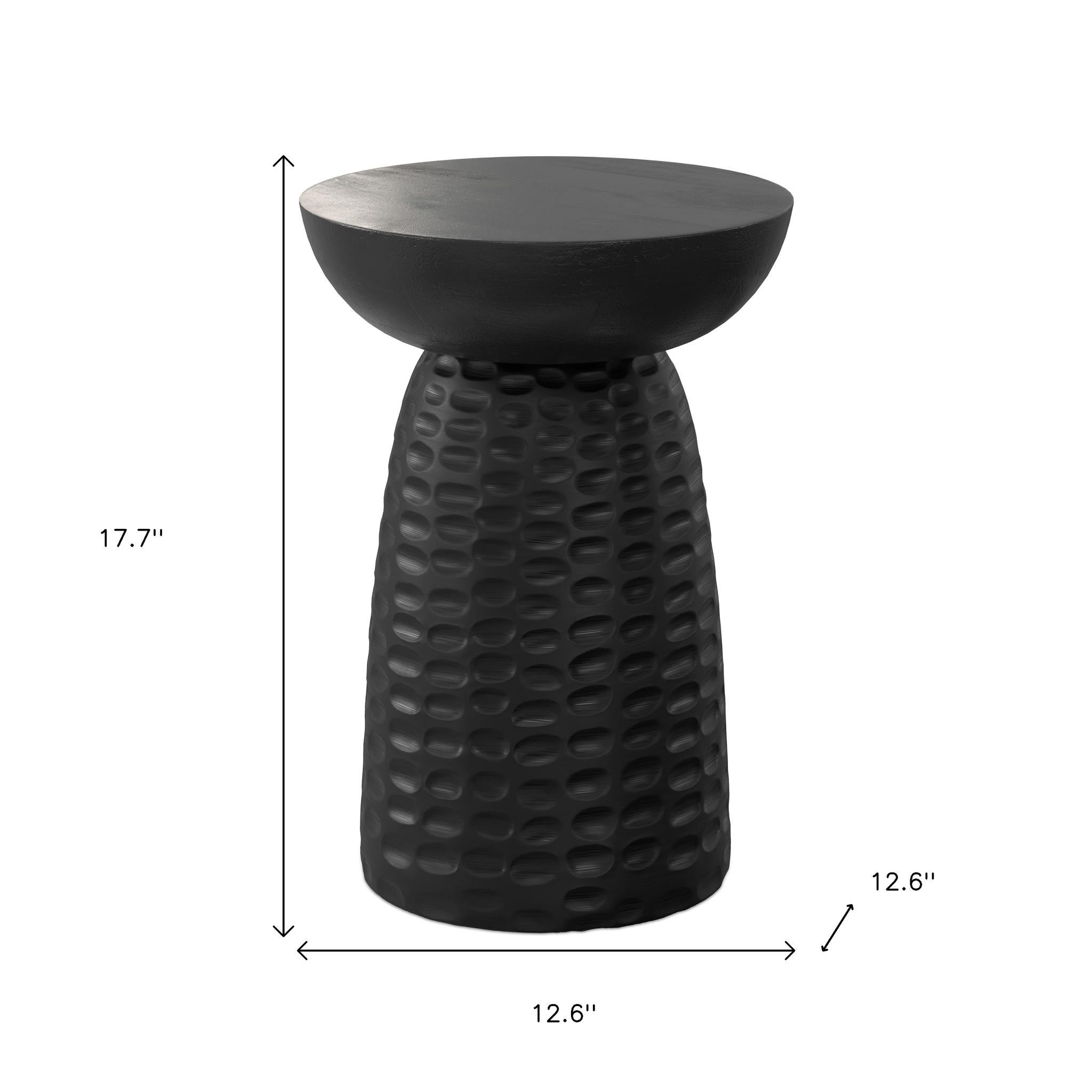 18" Matte Black Solid Wood Round Pedestal End Table