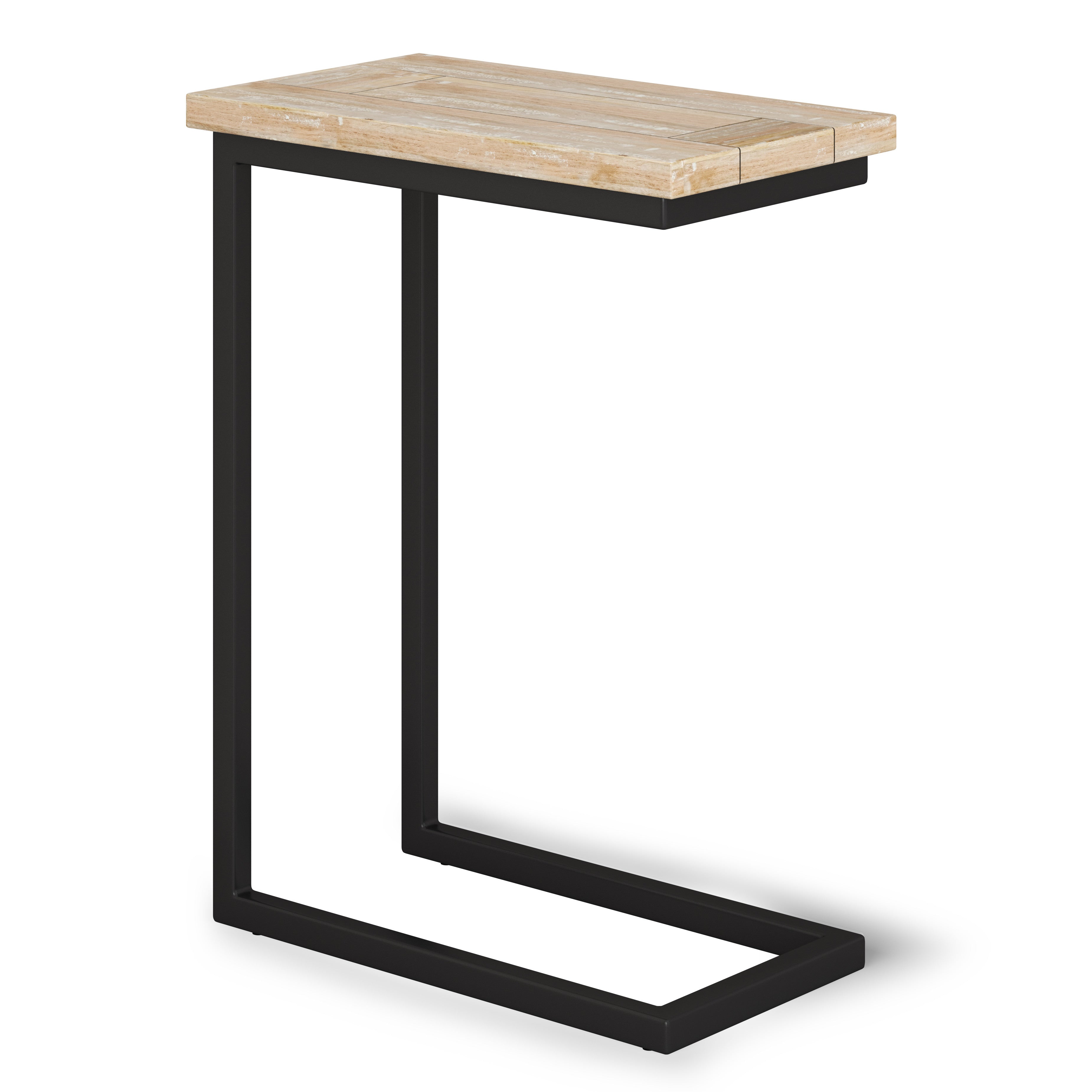 24" Powder Coated Natural White and Black Distressed Solid Wood and Iron End Table