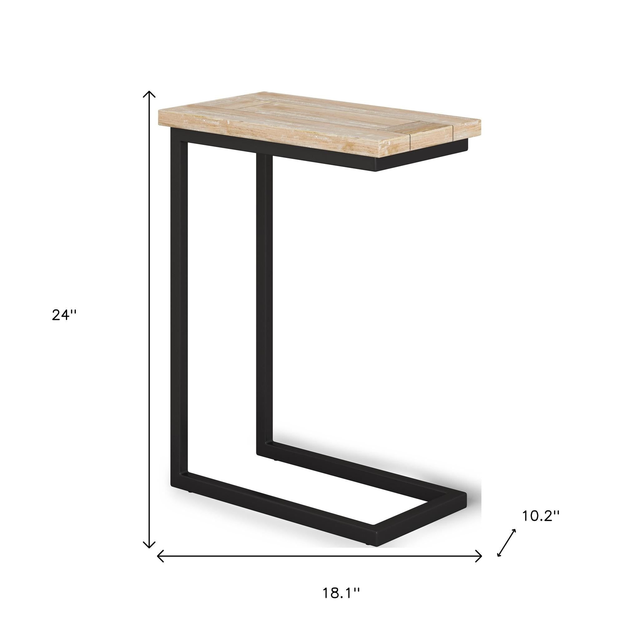 24" Powder Coated Natural White and Black Distressed Solid Wood and Iron End Table