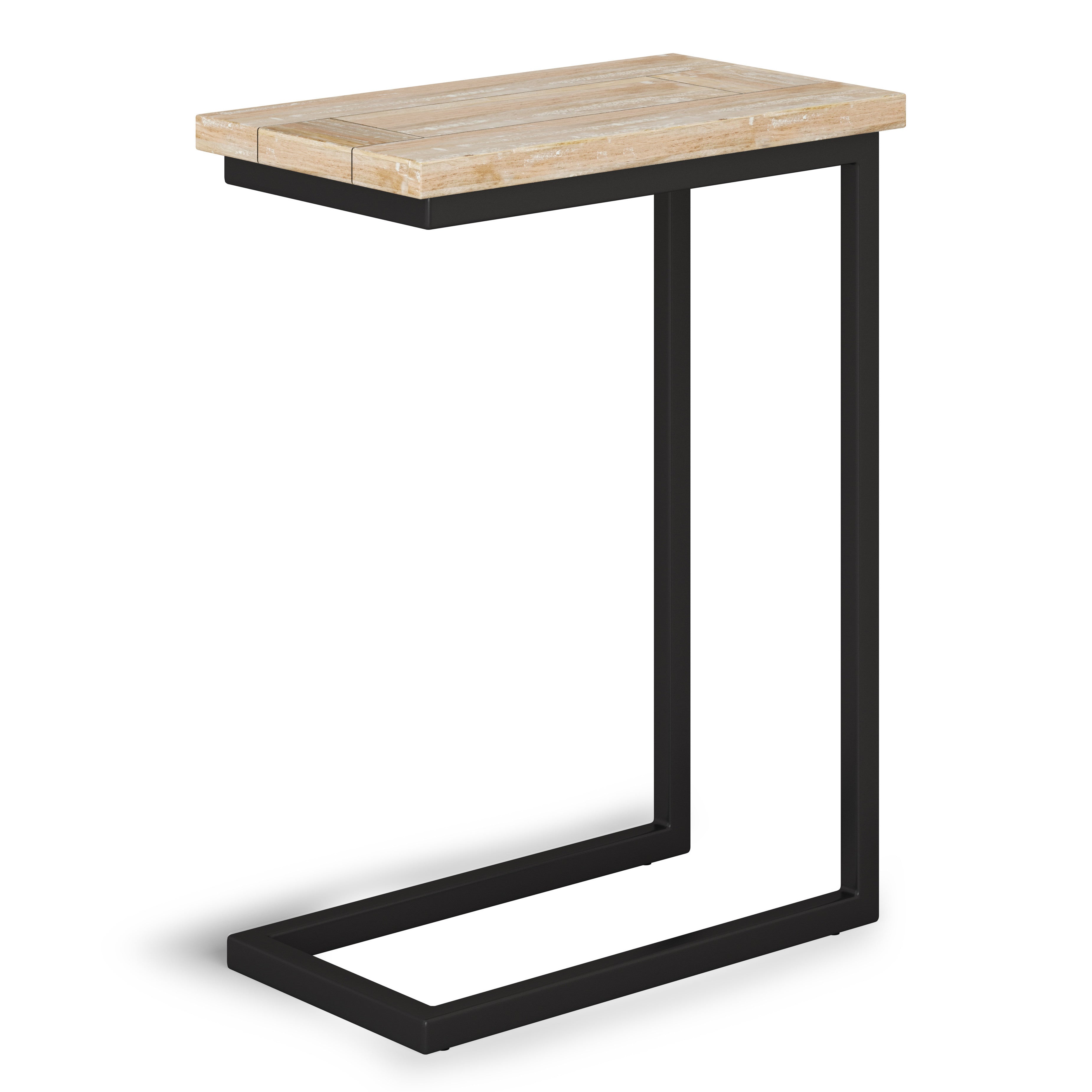 24" Powder Coated Natural White and Black Distressed Solid Wood and Iron End Table