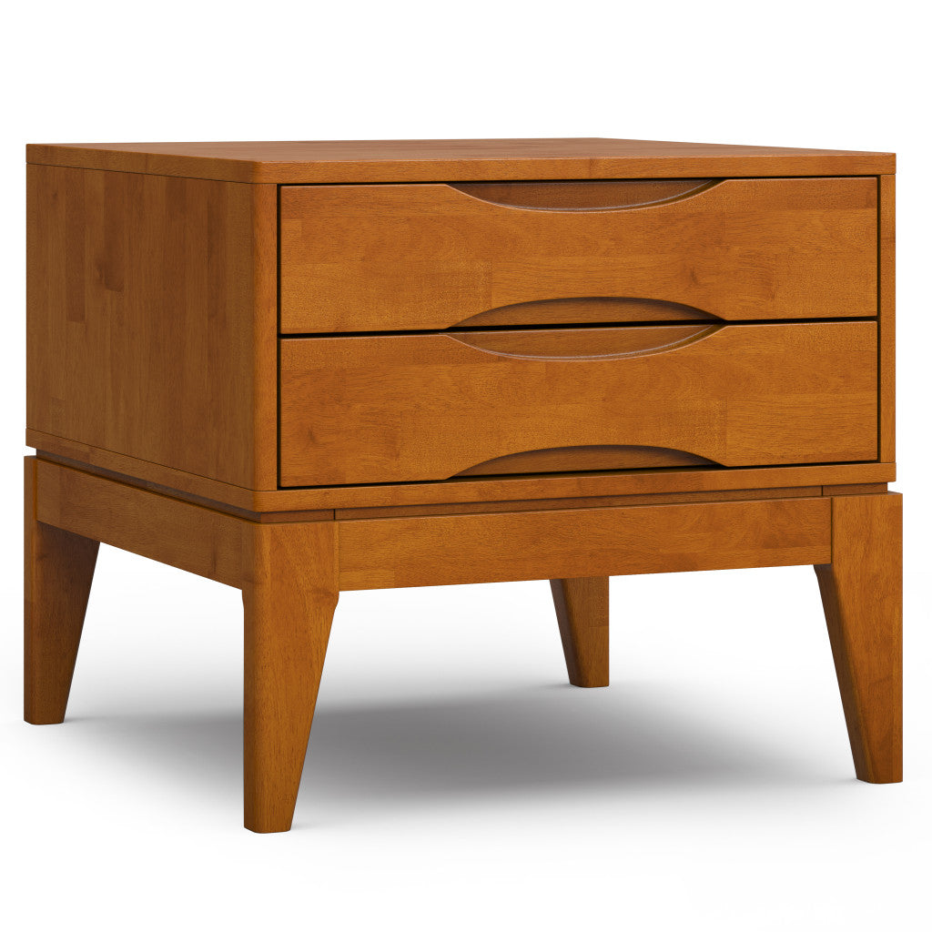 20" Natural Brown Wood Square End Table With Two Drawers