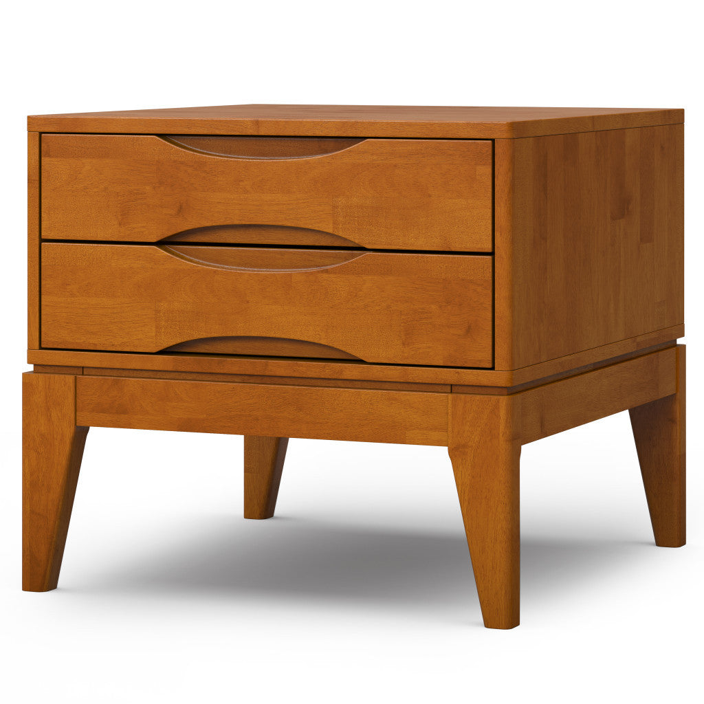 20" Natural Brown Wood Square End Table With Two Drawers