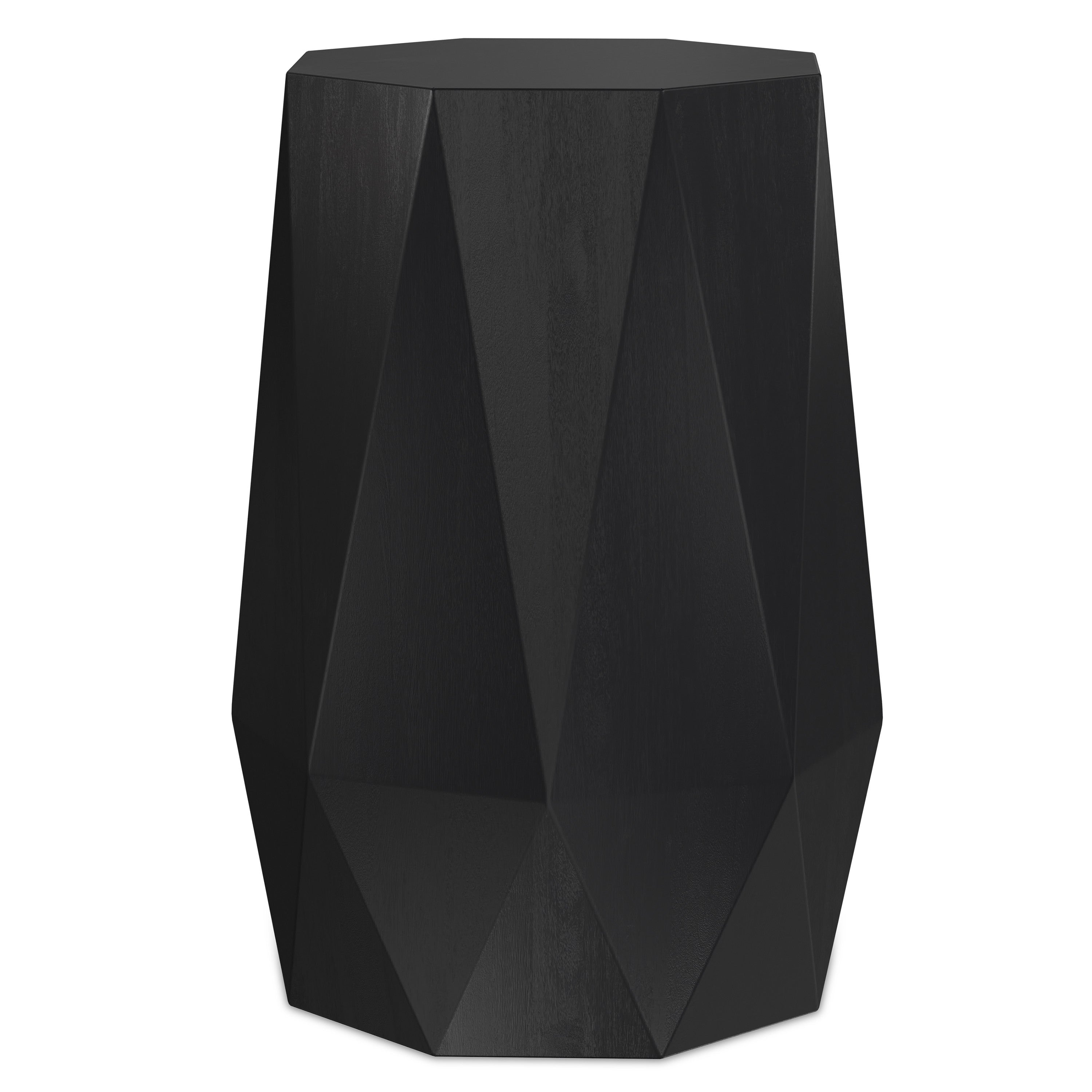 21" Matte Black Solid Wood Octagonal Block End Table