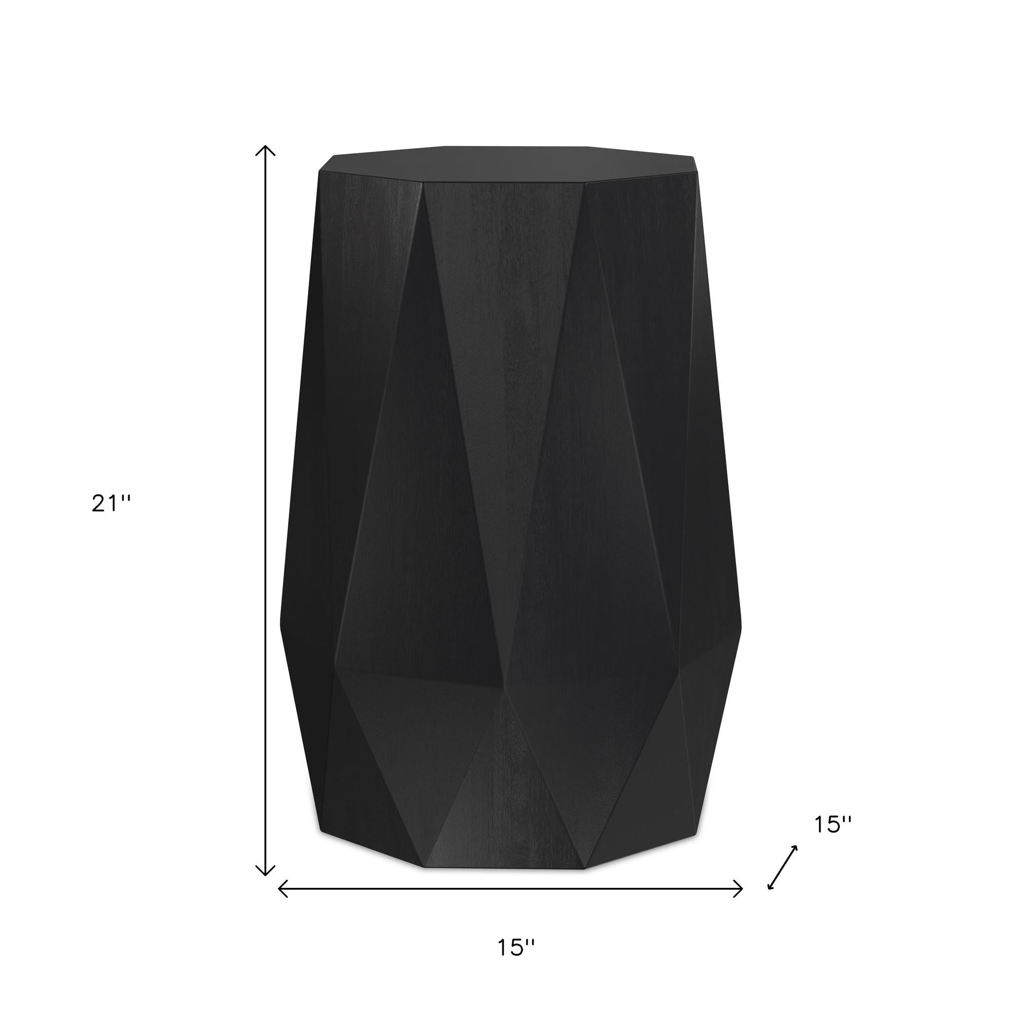 21" Matte Black Solid Wood Octagonal Block End Table