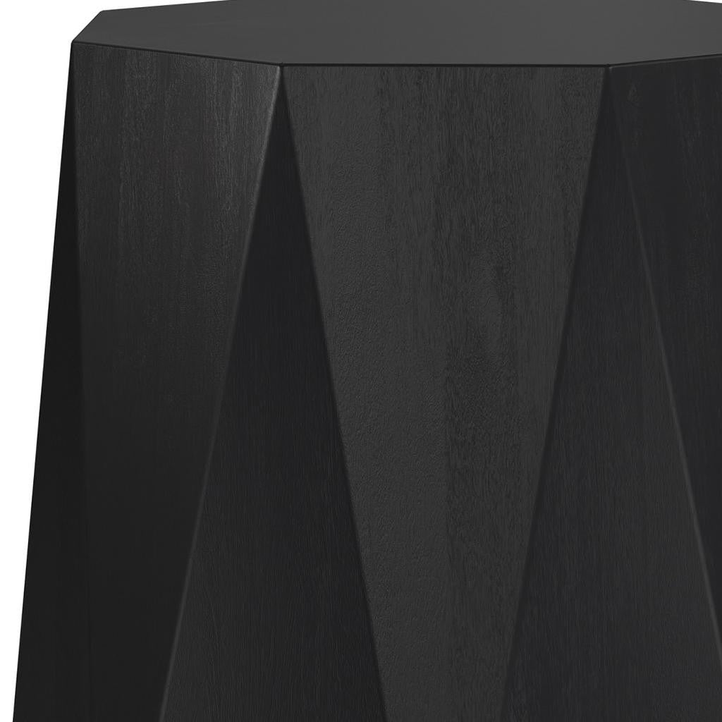 21" Matte Black Solid Wood Octagonal Block End Table