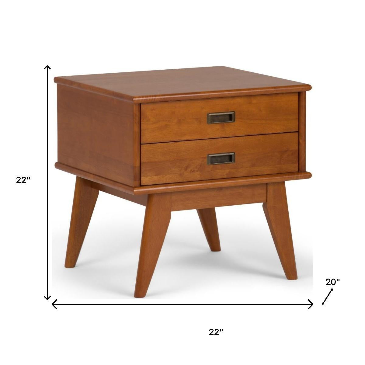 22" Varnished Brown Wood End Table With Two Drawers
