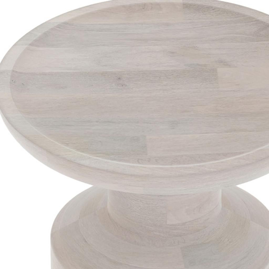 18" Washed White Distressed Solid Wood Round Drum End Table