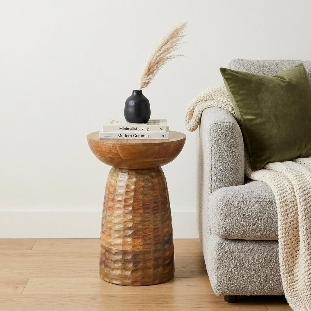 18" Natural Natural Solid Wood Round Pedestal End Table