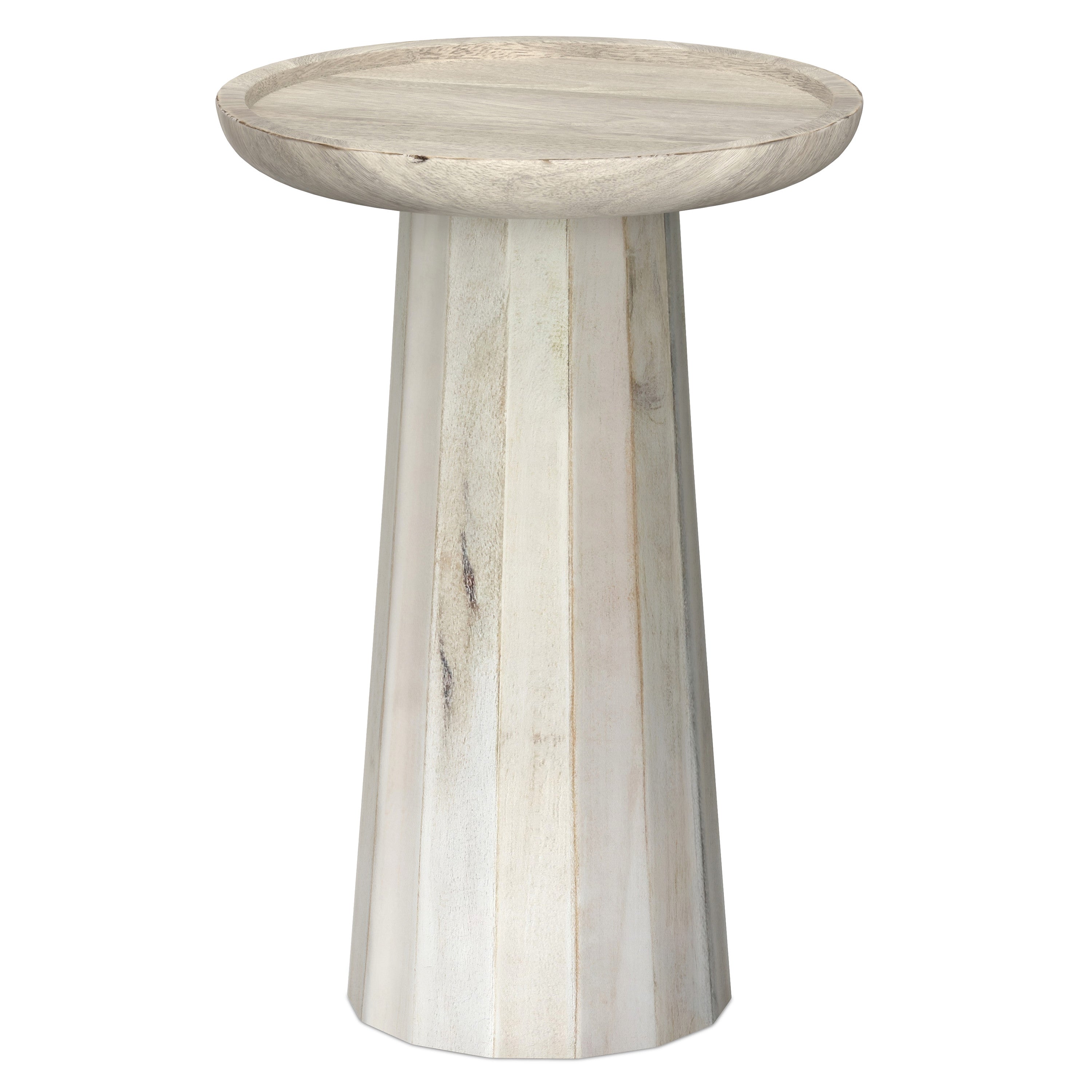19" Washed Natural and White Distressed Solid Wood Round Pedestal End Table